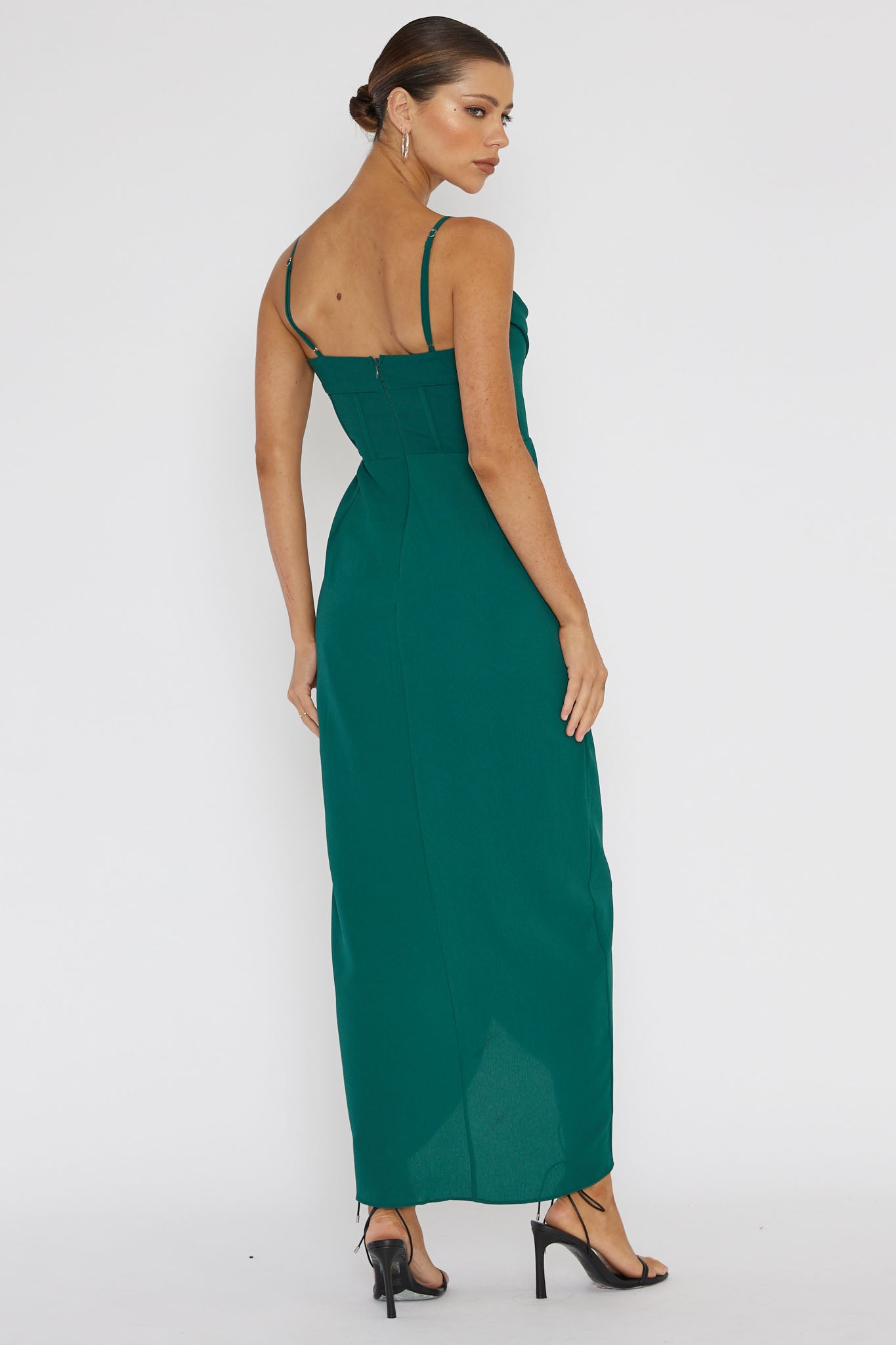 Patrice Draped Neck Split Midi Dress Forest Green by Selfie Leslie