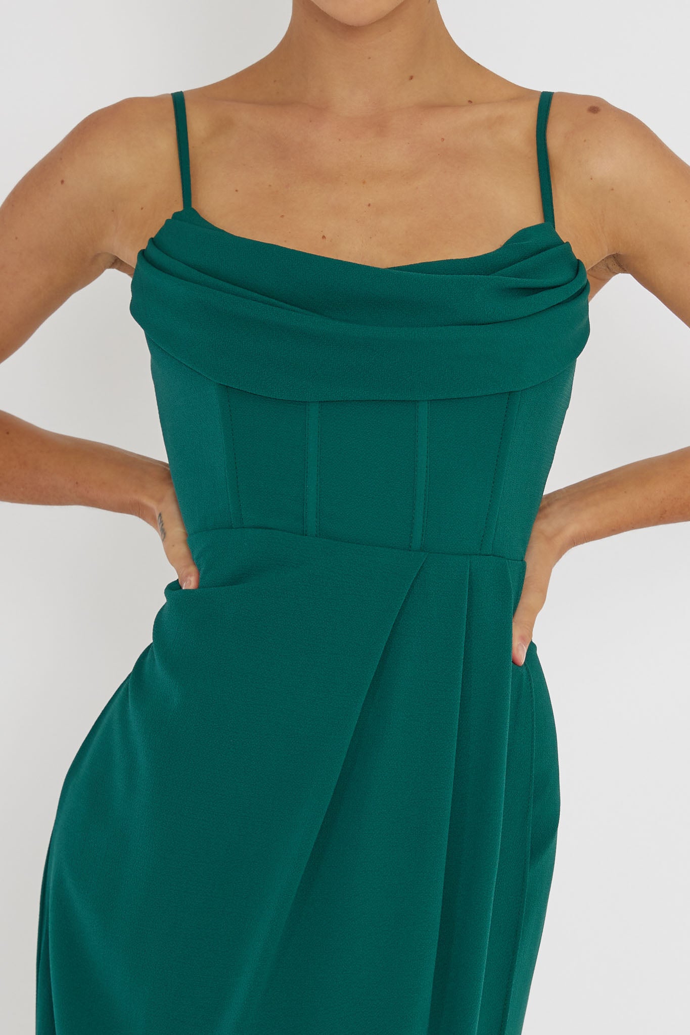 Patrice Draped Neck Split Midi Dress Forest Green by Selfie Leslie