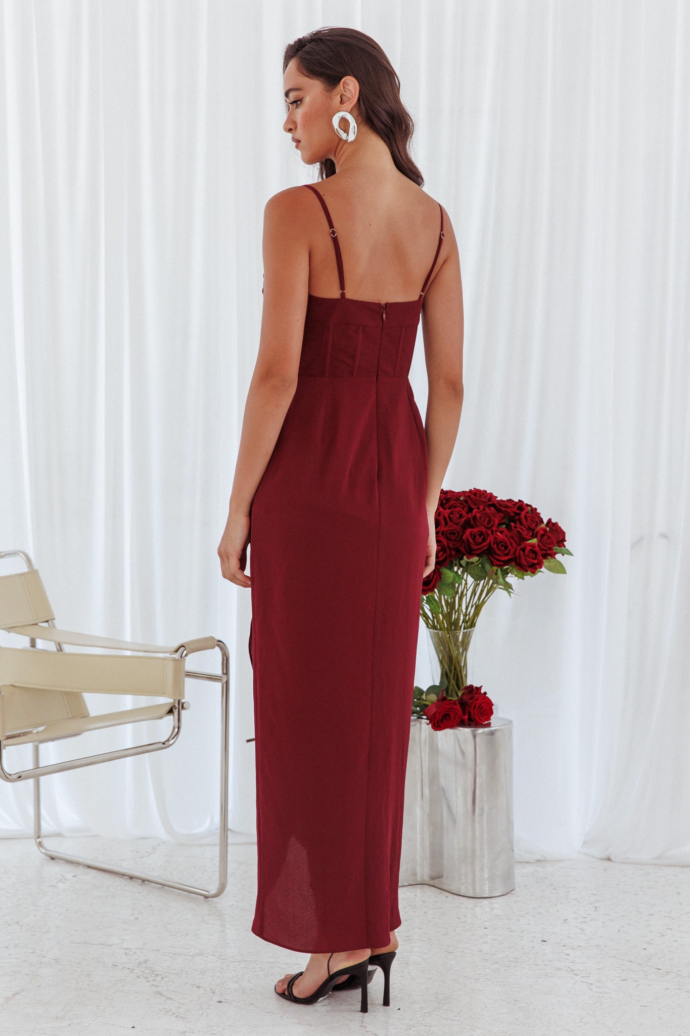 significant other patrice maxi dress Patrice Draped Neck Split Midi Dress Wine XL