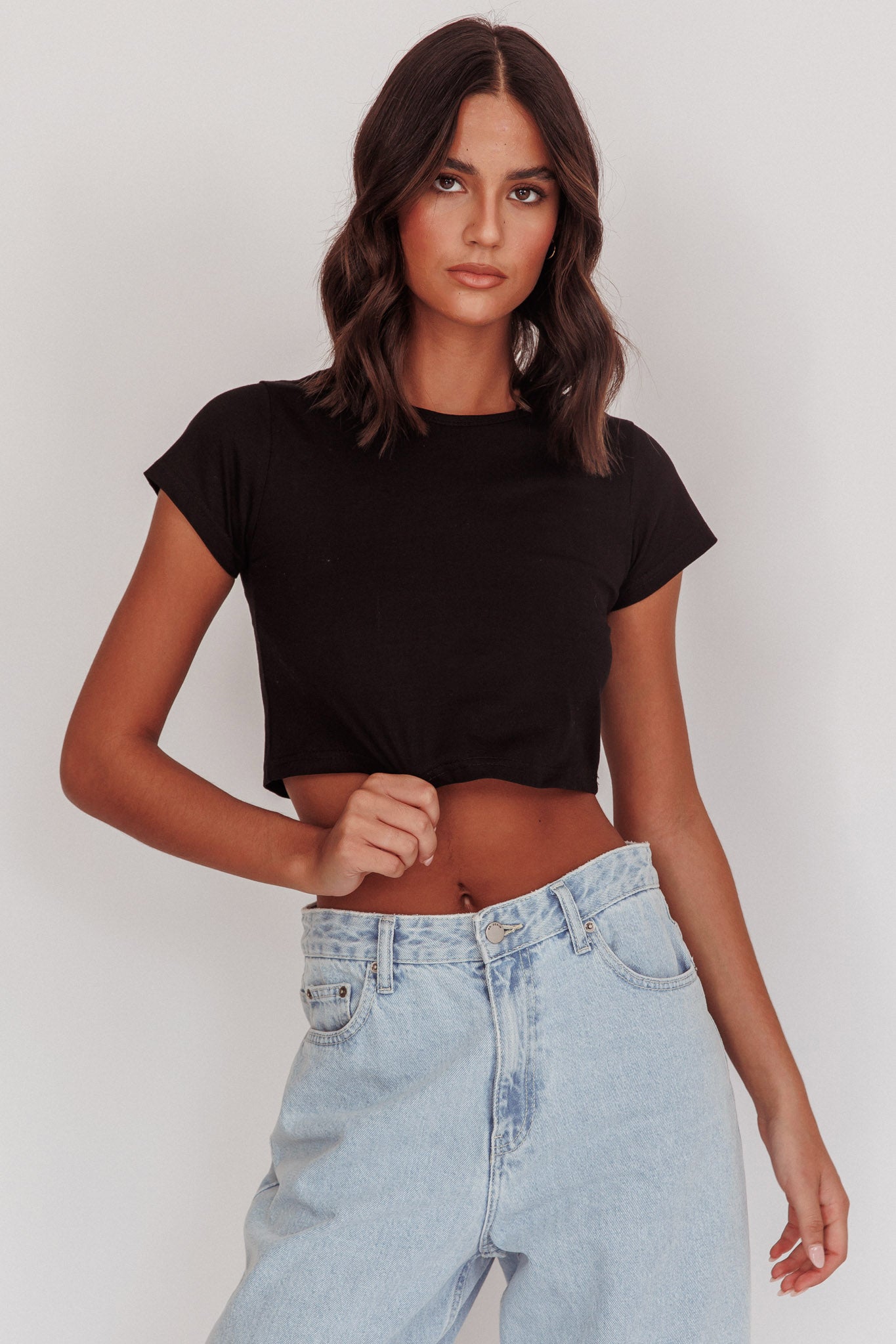 Olly Cropped Baby Tee Black by Selfie Leslie