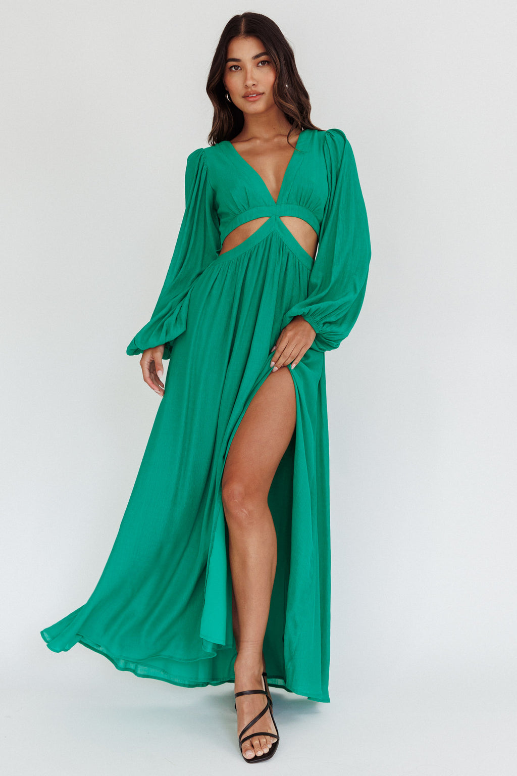 Jessalynn Cut-Out Long Sleeve Maxi Dress Green - L Jessalynn Cut-Out Long Sleeve Maxi Dress Green - L