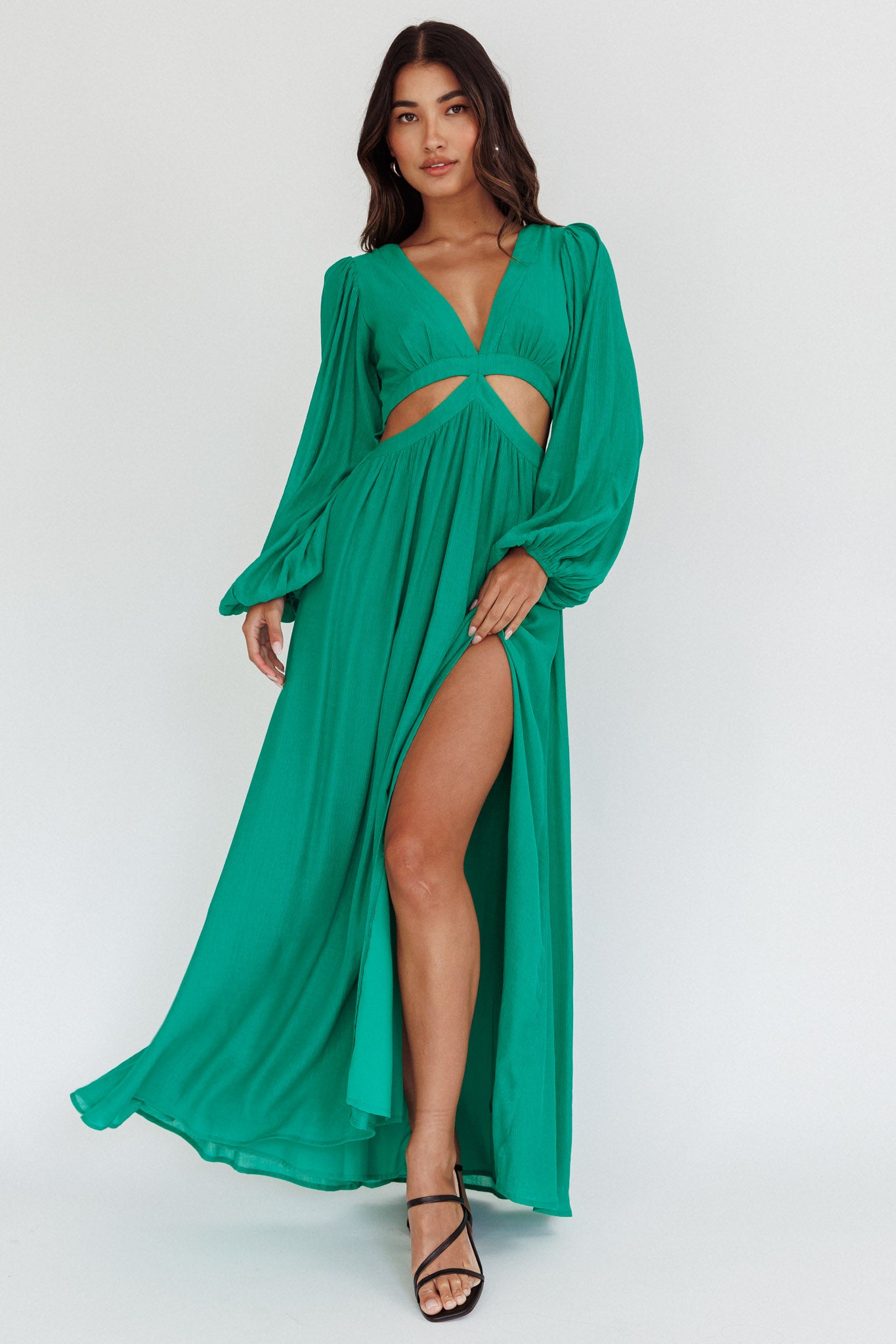 Shop the Jessalynn Cut-Out Long Sleeve Maxi Dress Green
