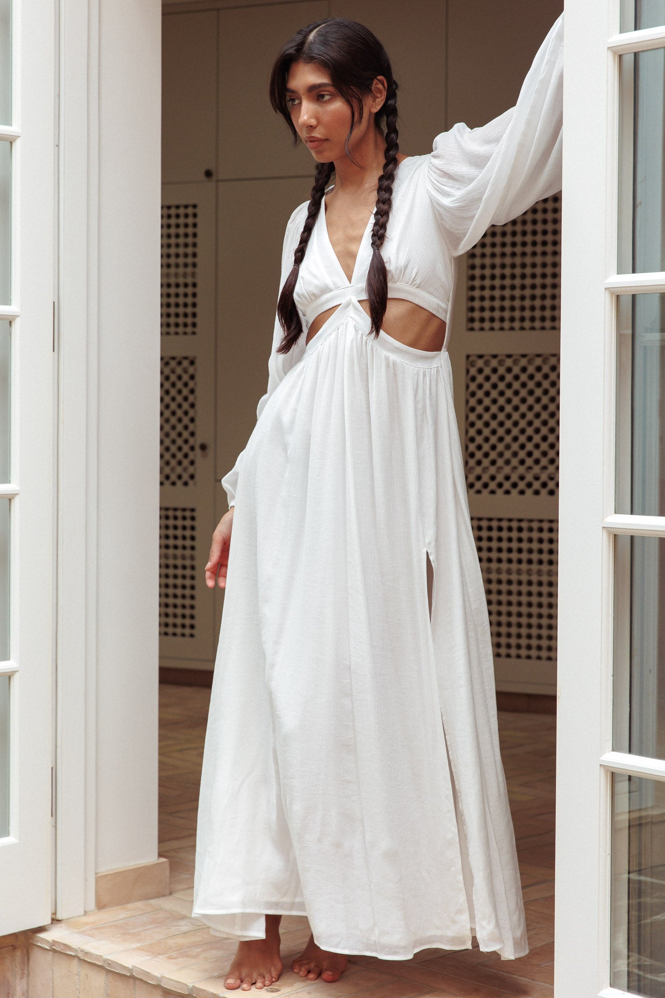 Shop the Jessalynn Cut-Out Long Sleeve Maxi Dress White