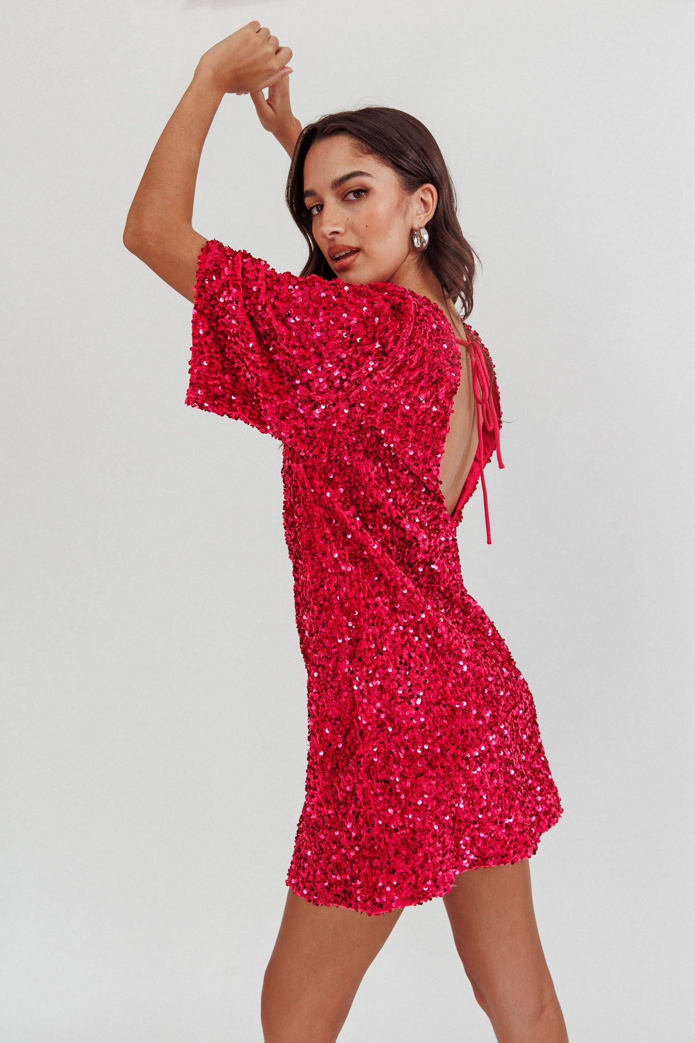 Miramar Backless Sequin Dress Fuchsia by Selfie Leslie