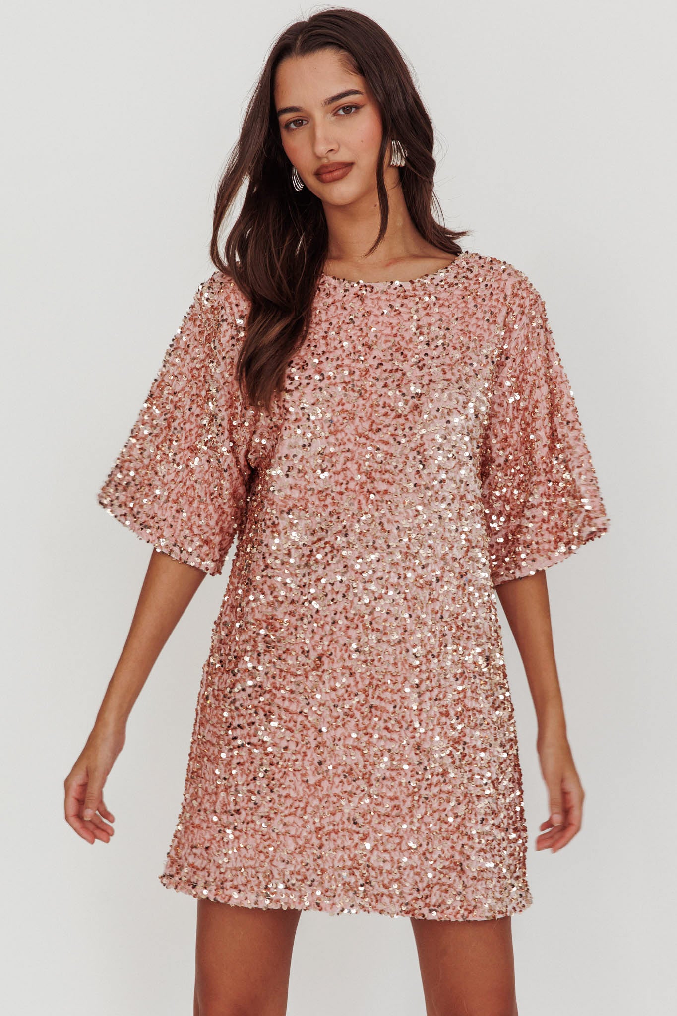 Miramar Backless Sequin Dress Baby Pink by Selfie Leslie