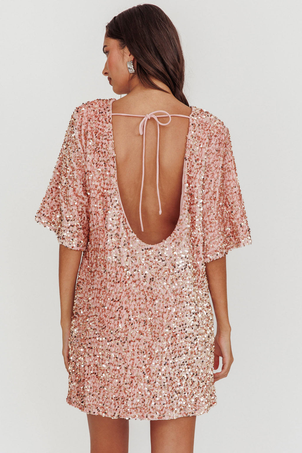 Miramar Backless Sequin Dress Baby Pink by Selfie Leslie