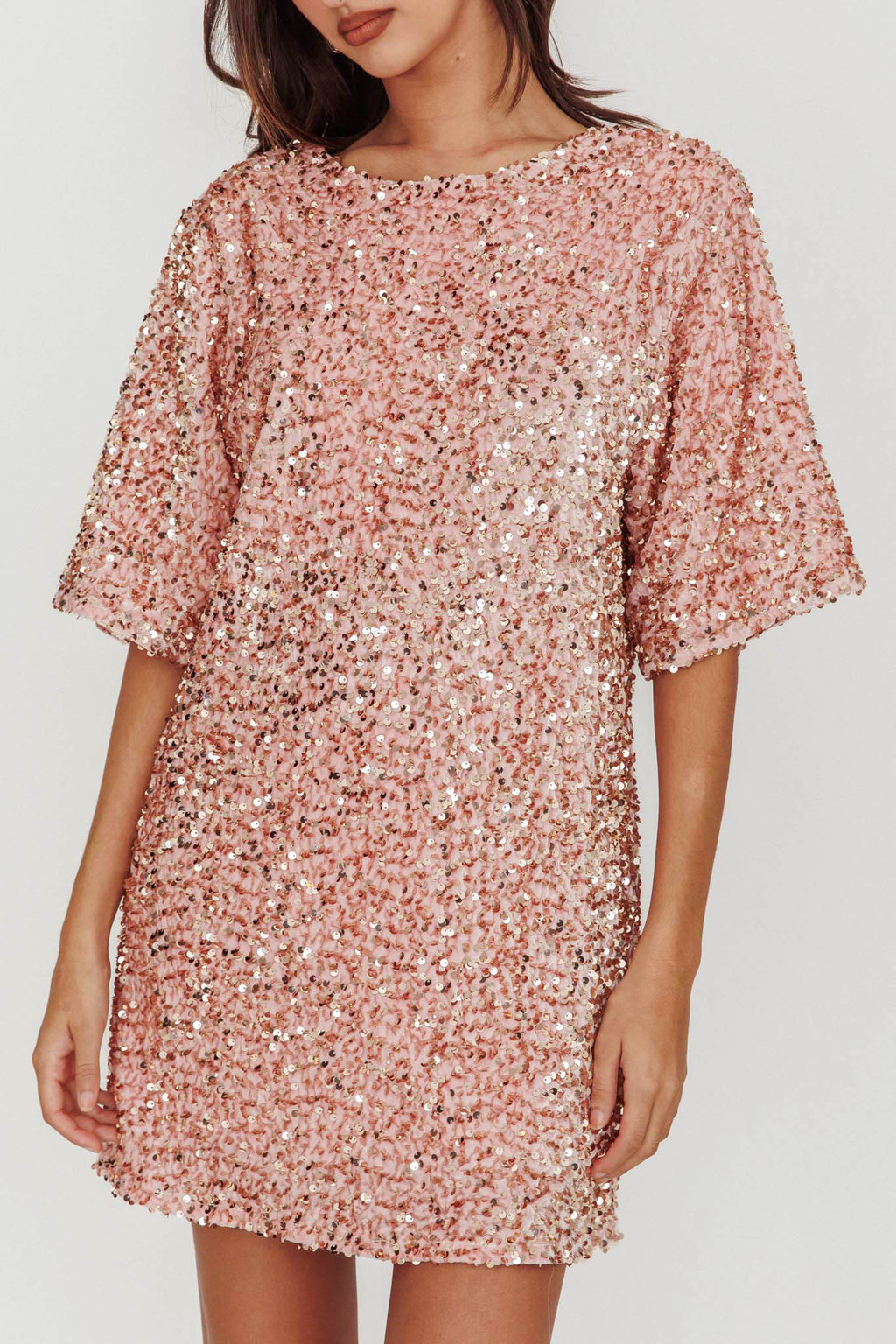 Miramar Backless Sequin Dress Baby Pink by Selfie Leslie