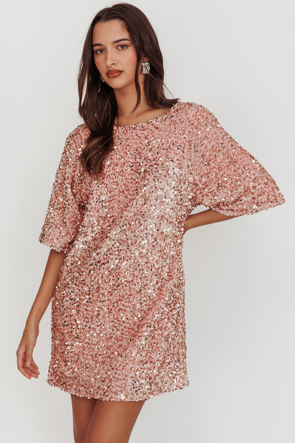 Miramar Backless Sequin Dress Baby Pink by Selfie Leslie