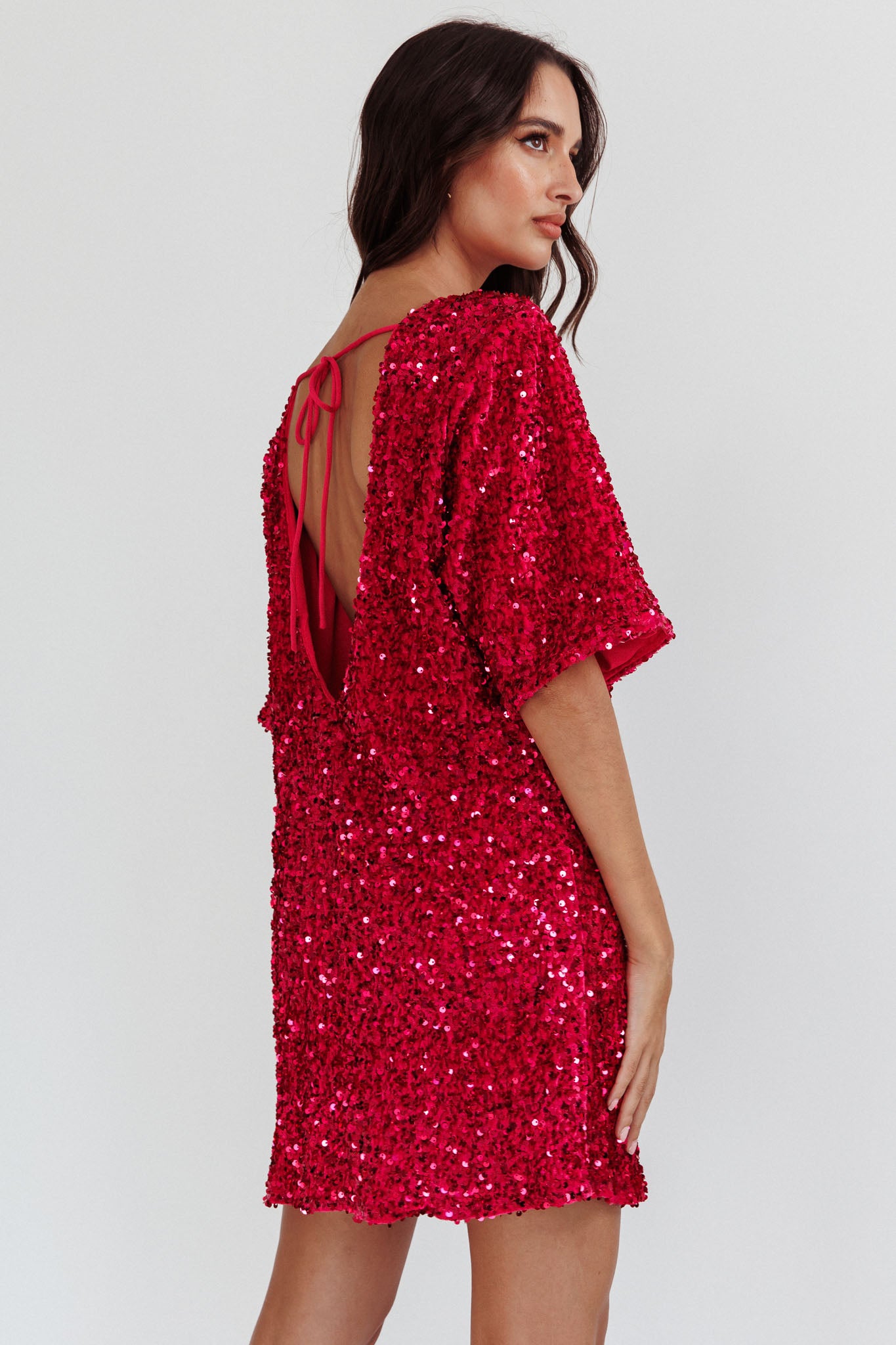 Miramar Backless Sequin Dress Fuchsia by Selfie Leslie