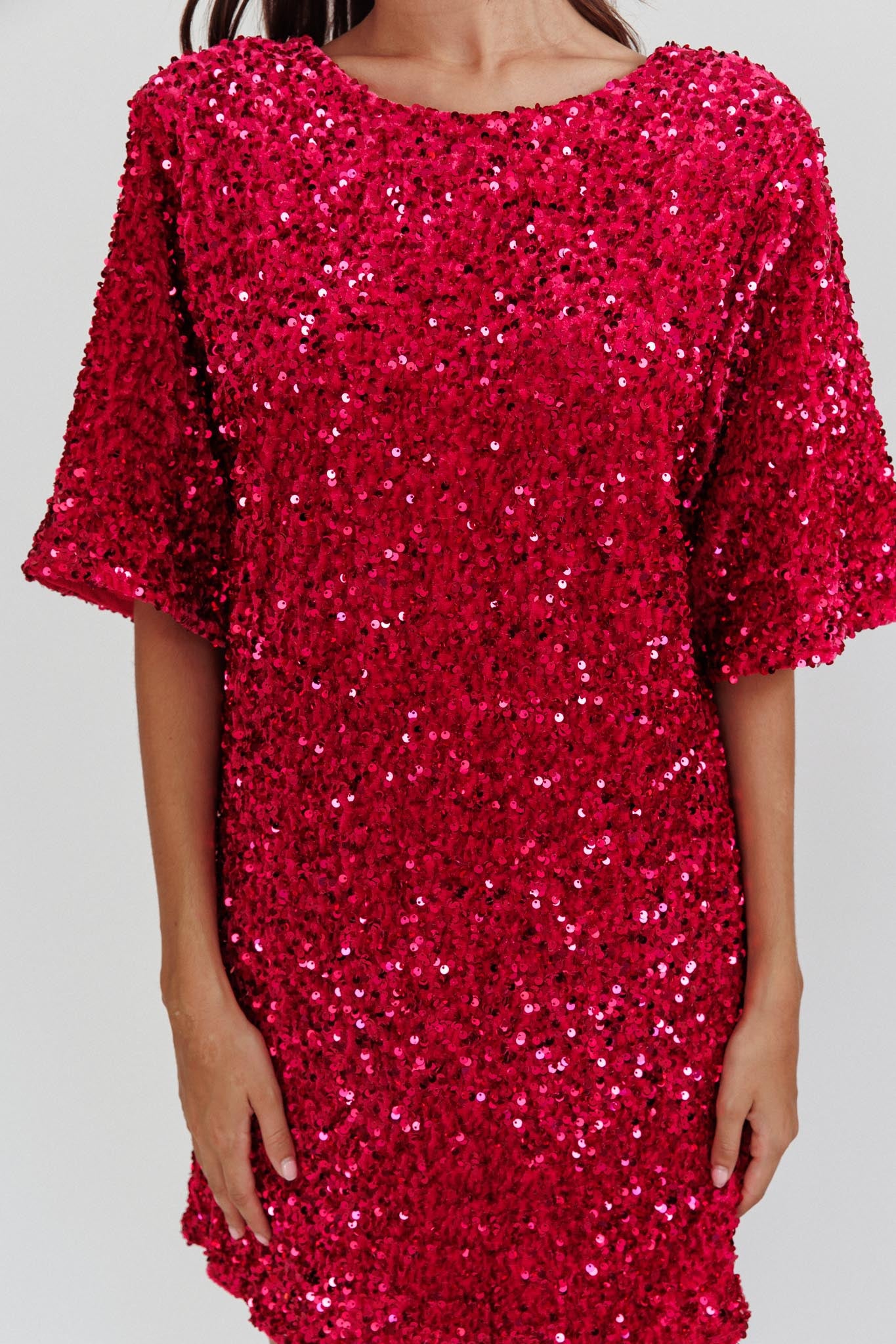 Miramar Backless Sequin Dress Fuchsia by Selfie Leslie