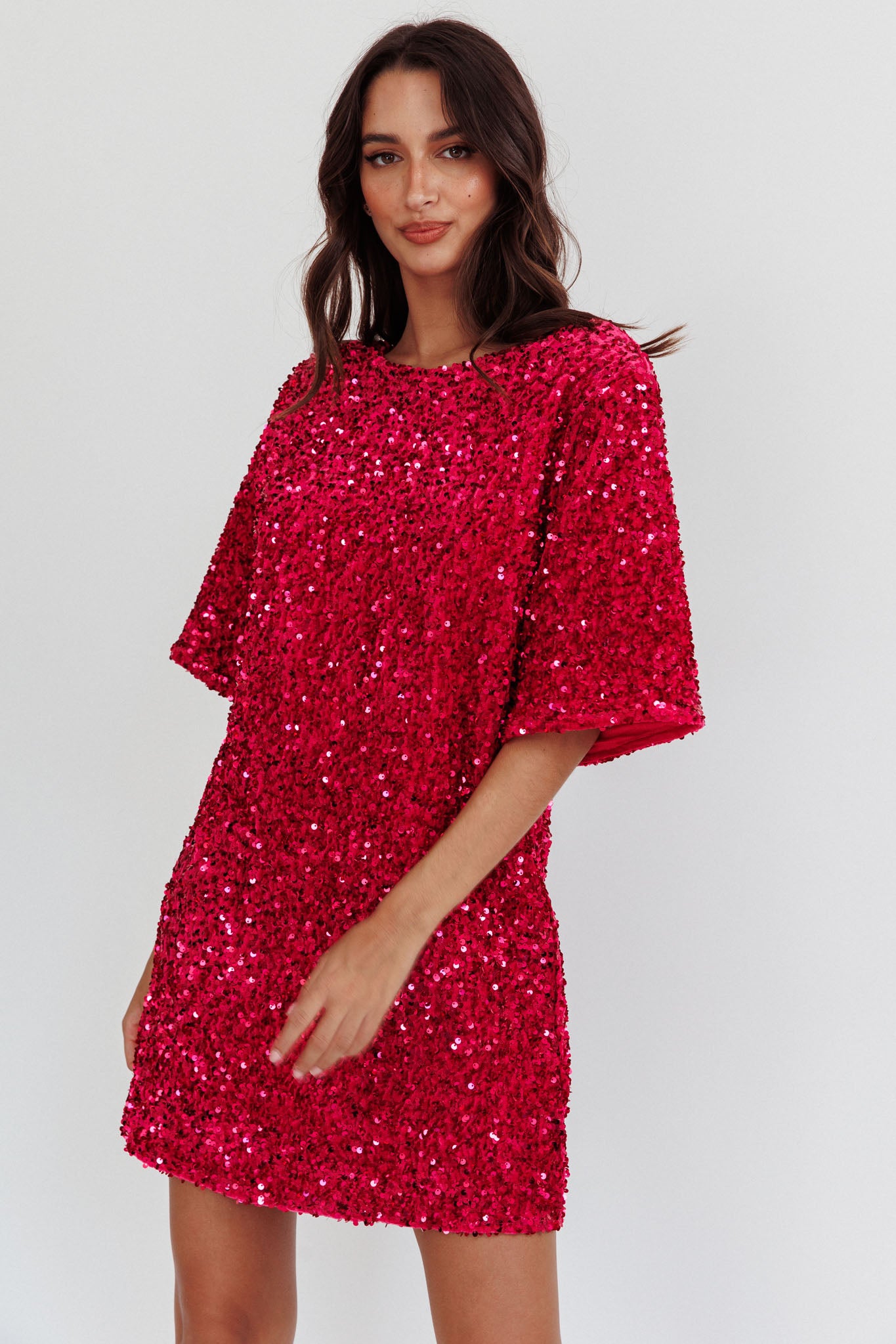 Miramar Backless Sequin Dress Fuchsia by Selfie Leslie