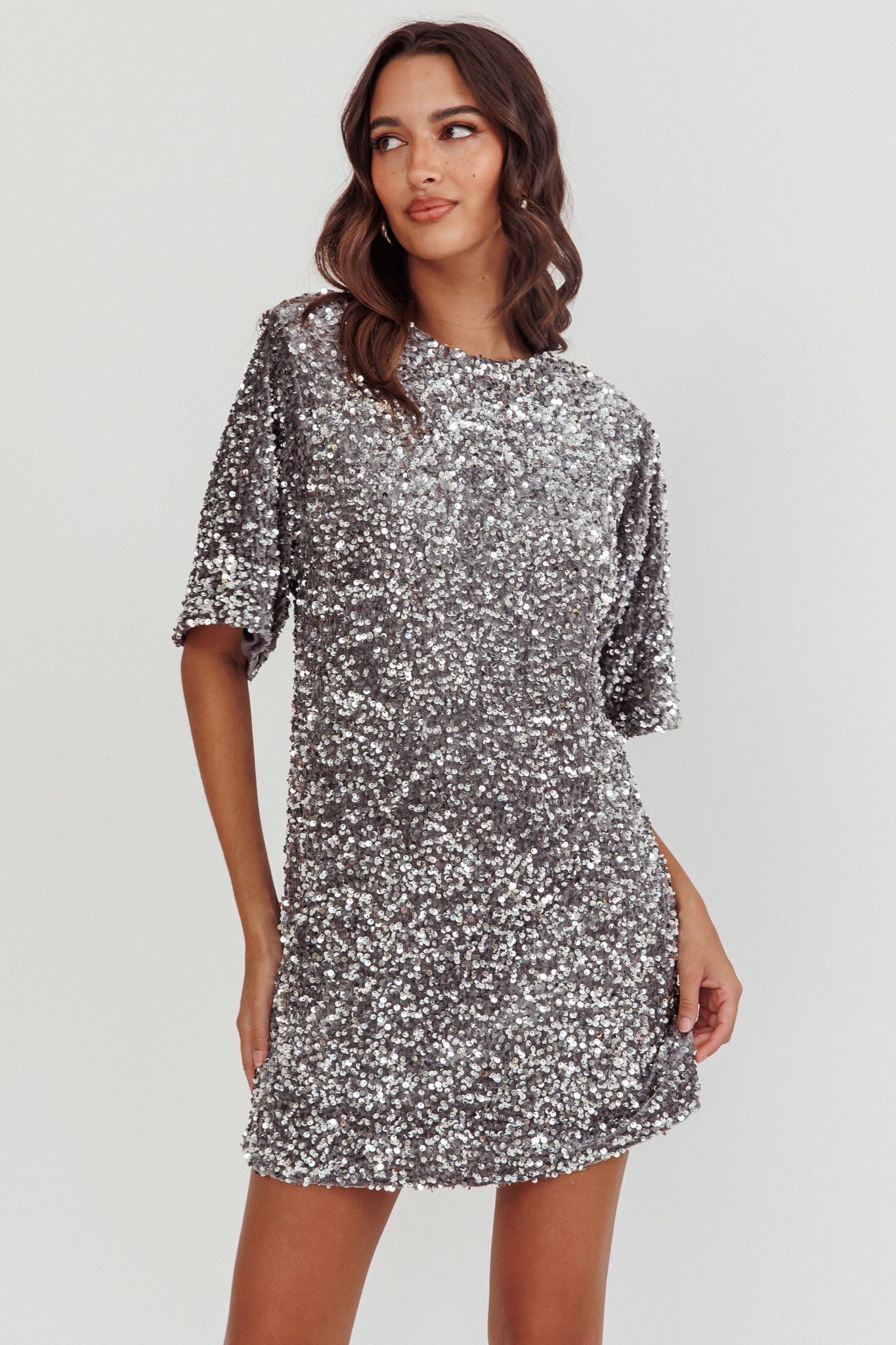 Miramar Backless Sequin Dress Silver by Selfie Leslie