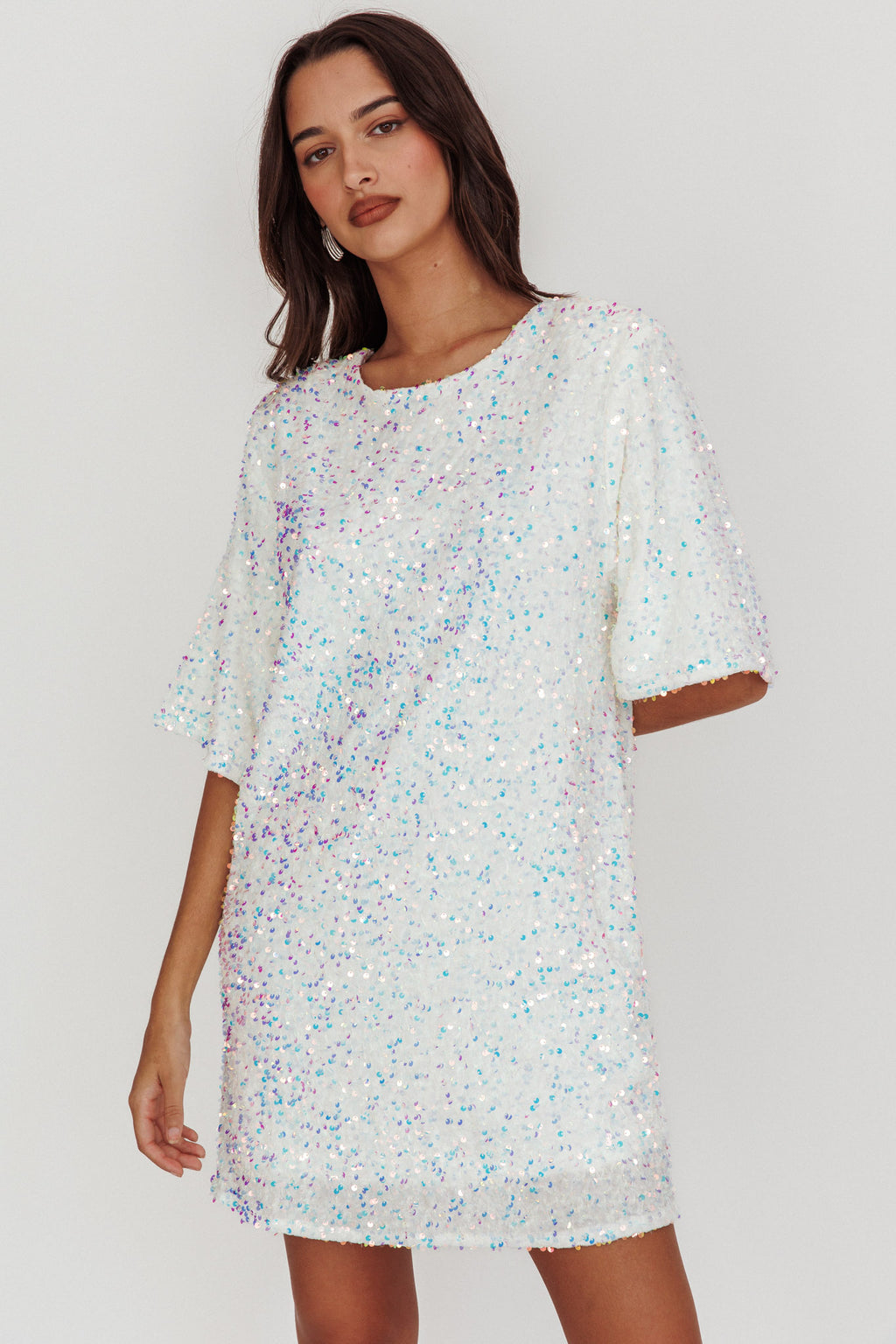 Miramar Backless Sequin Dress White by Selfie Leslie
