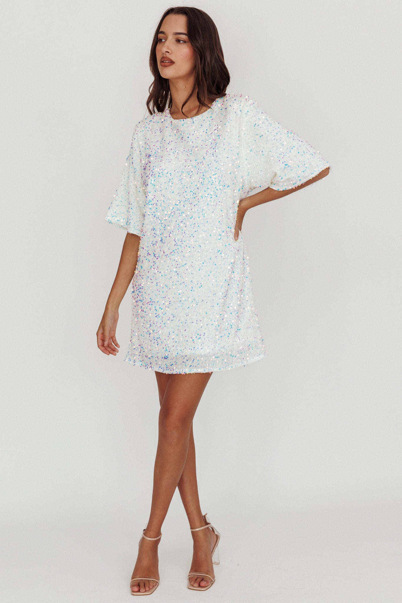 Miramar Backless Sequin Dress White by Selfie Leslie