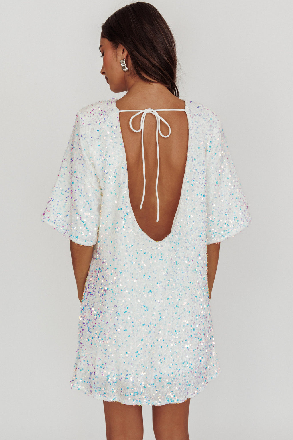 Miramar Backless Sequin Dress White by Selfie Leslie