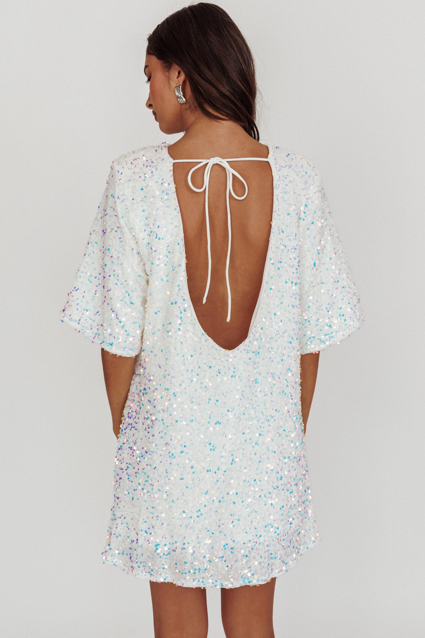 Miramar Backless Sequin Dress White by Selfie Leslie