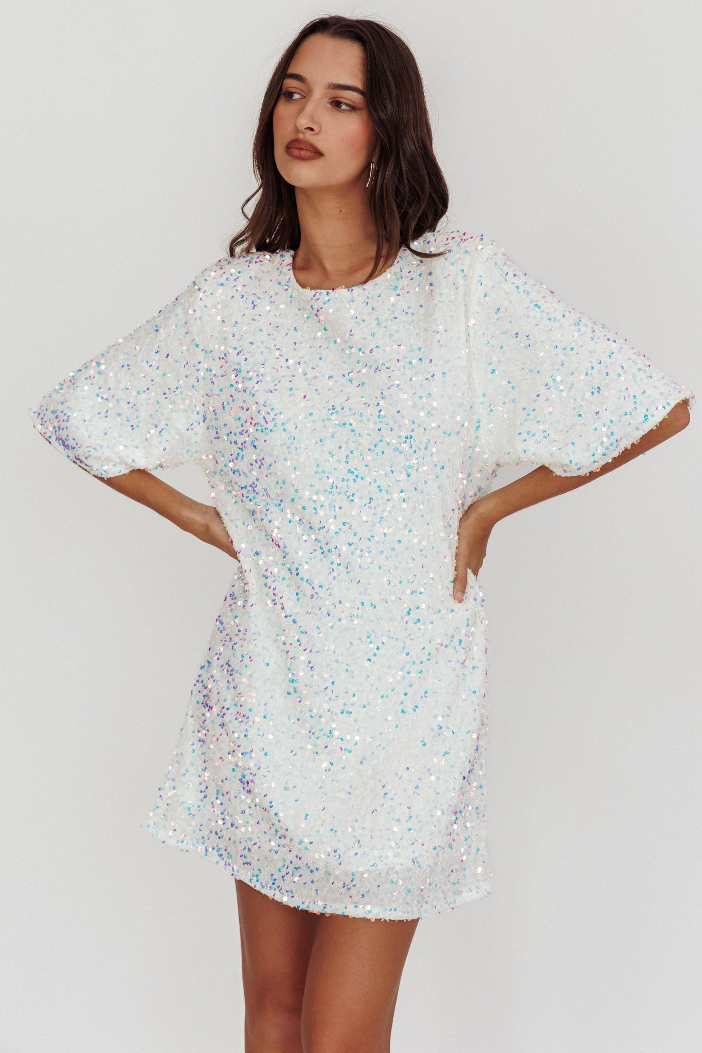 Miramar Backless Sequin Dress White by Selfie Leslie