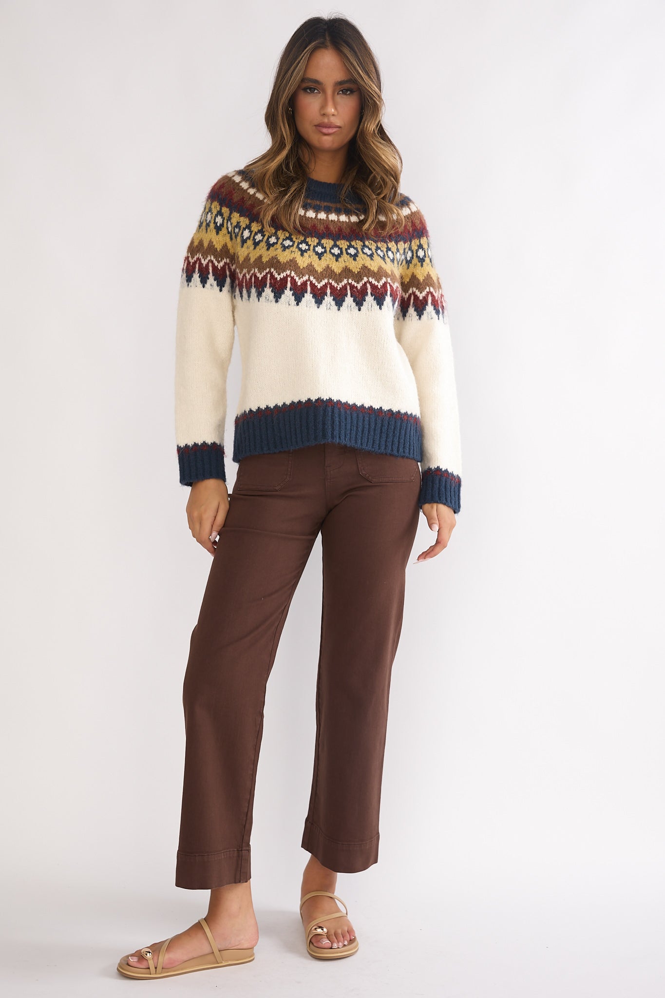 Irelia Long Sleeve Knit Top Ivory Multi by Selfie Leslie