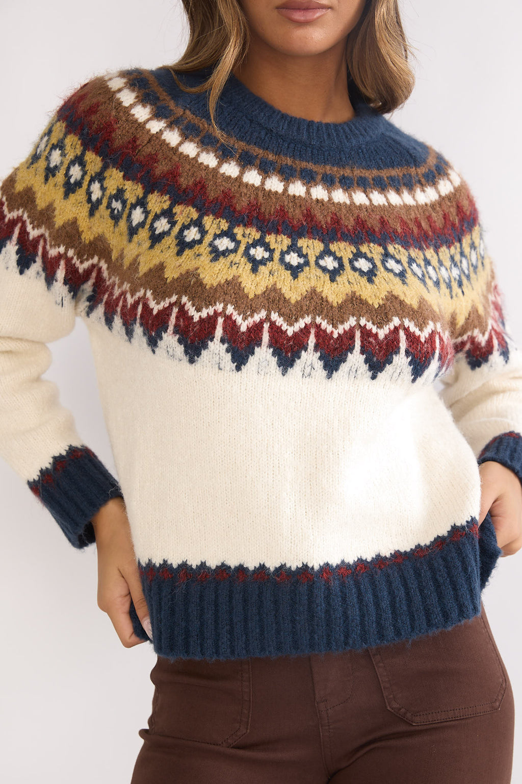 Irelia Long Sleeve Knit Top Ivory Multi by Selfie Leslie
