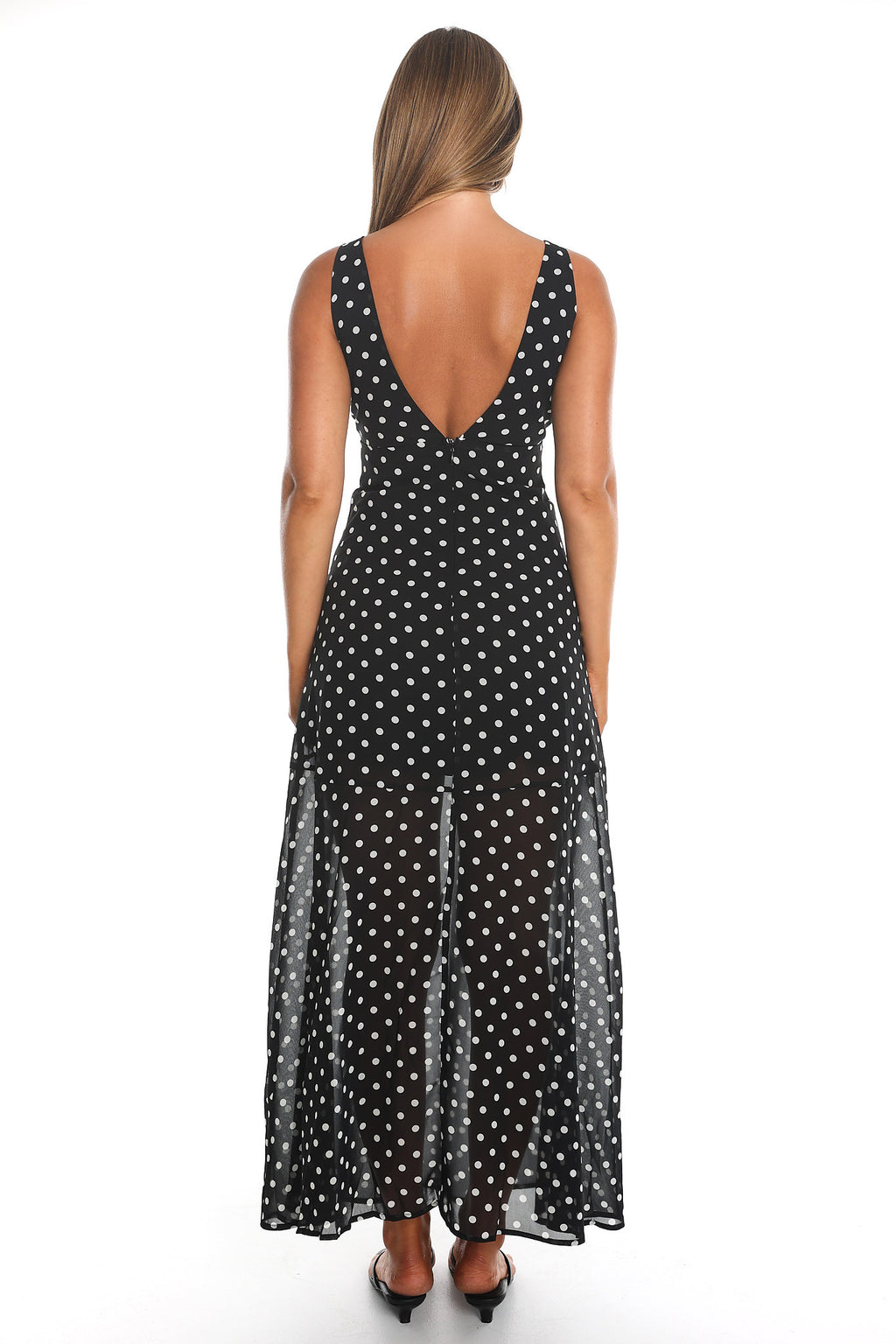 Rosewood V-Neckline Maxi Dress Polka Dot Black by Selfie Leslie
