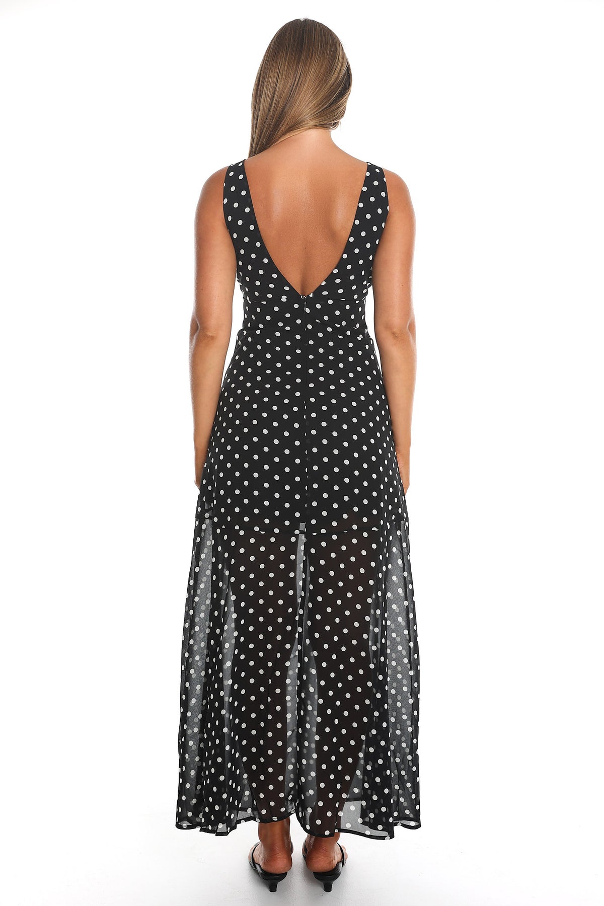 Rosewood V-Neckline Maxi Dress Polka Dot Black by Selfie Leslie