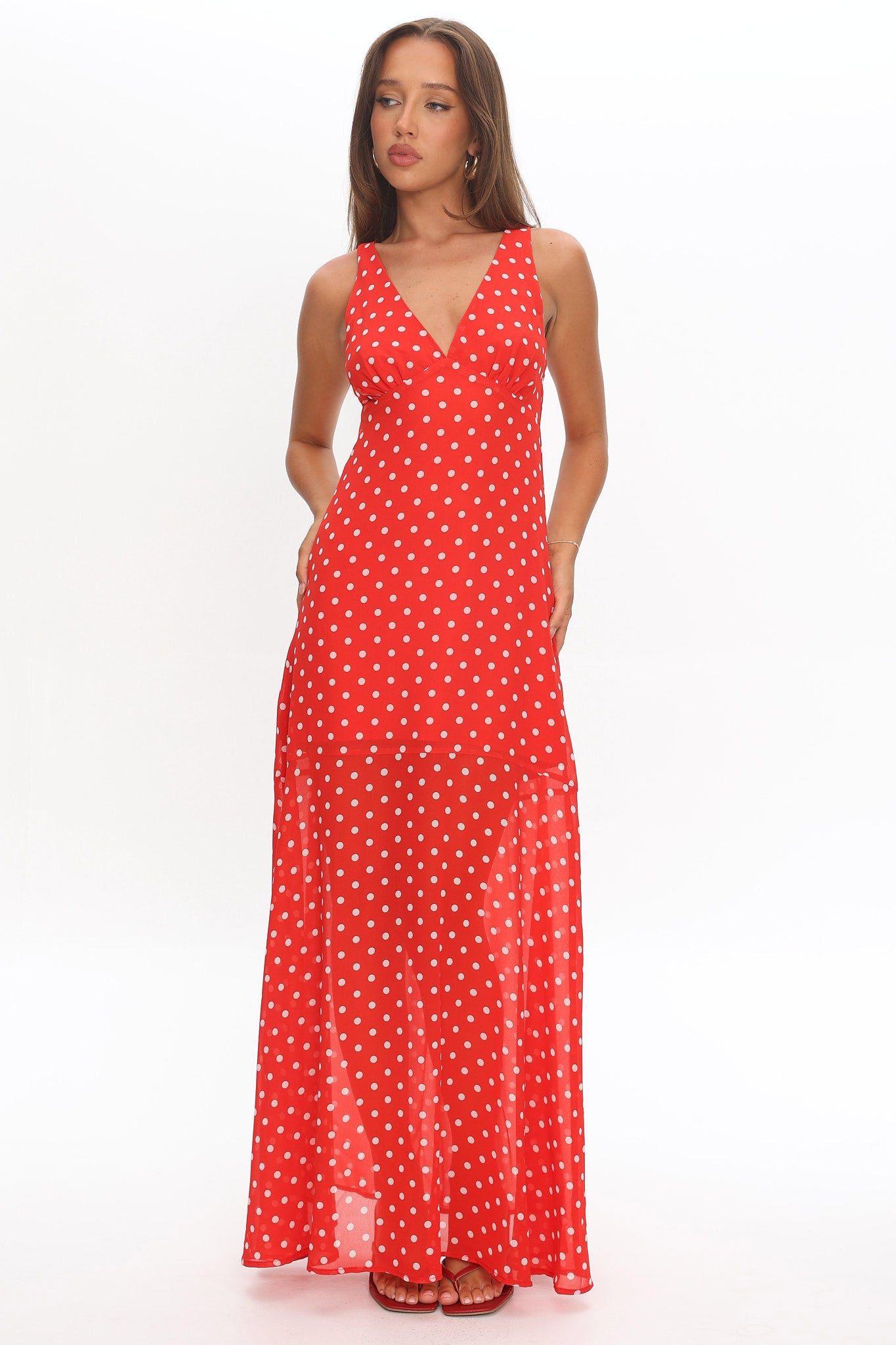 Rosewood V-Neckline Maxi Dress Polka Dot Red by Selfie Leslie