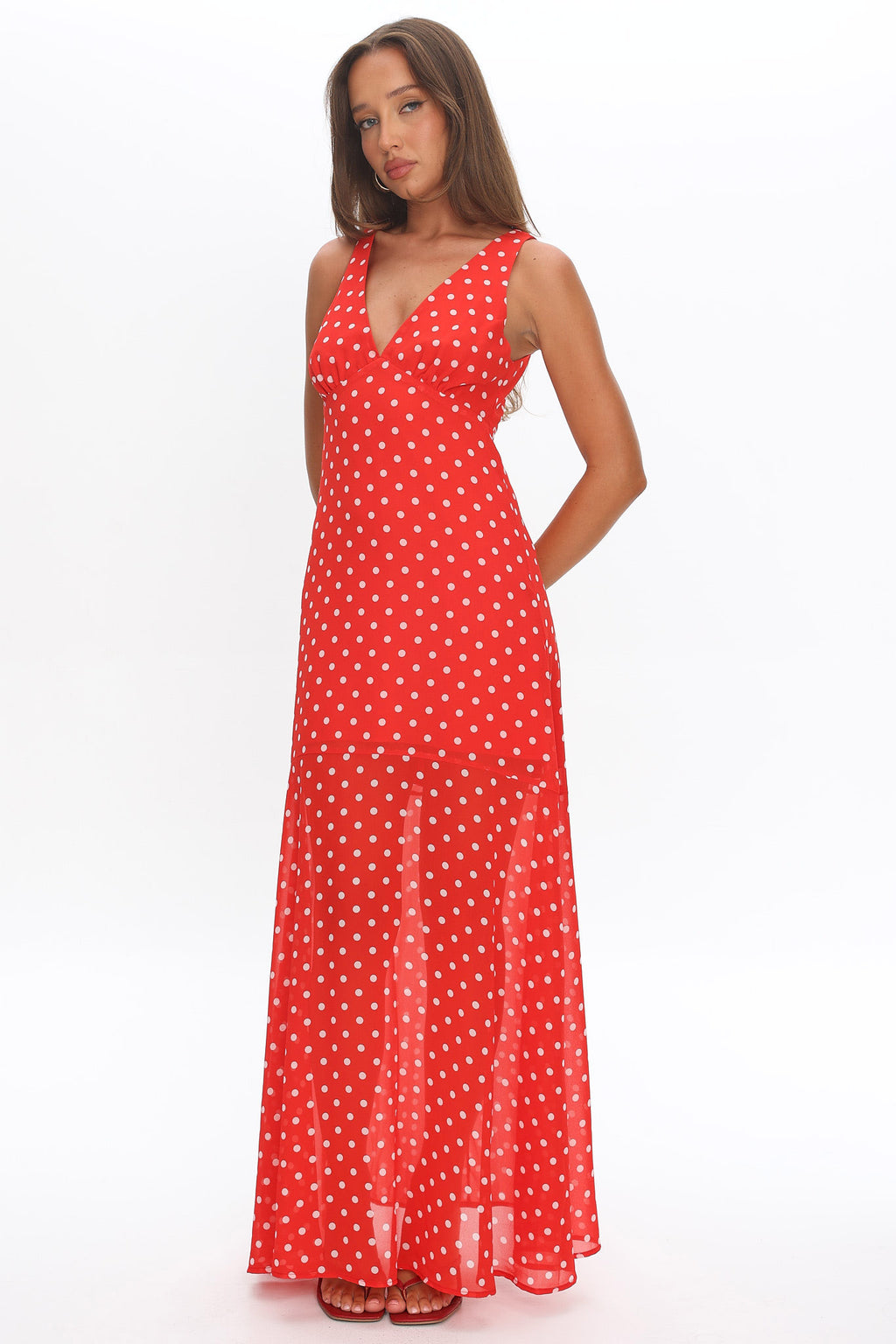 Rosewood V-Neckline Maxi Dress Polka Dot Red by Selfie Leslie