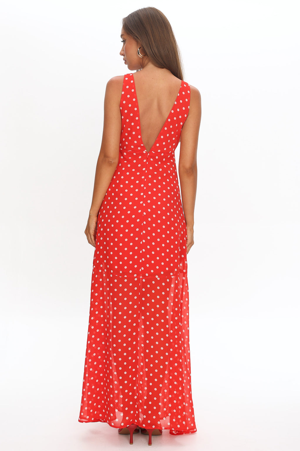 Rosewood V-Neckline Maxi Dress Polka Dot Red by Selfie Leslie