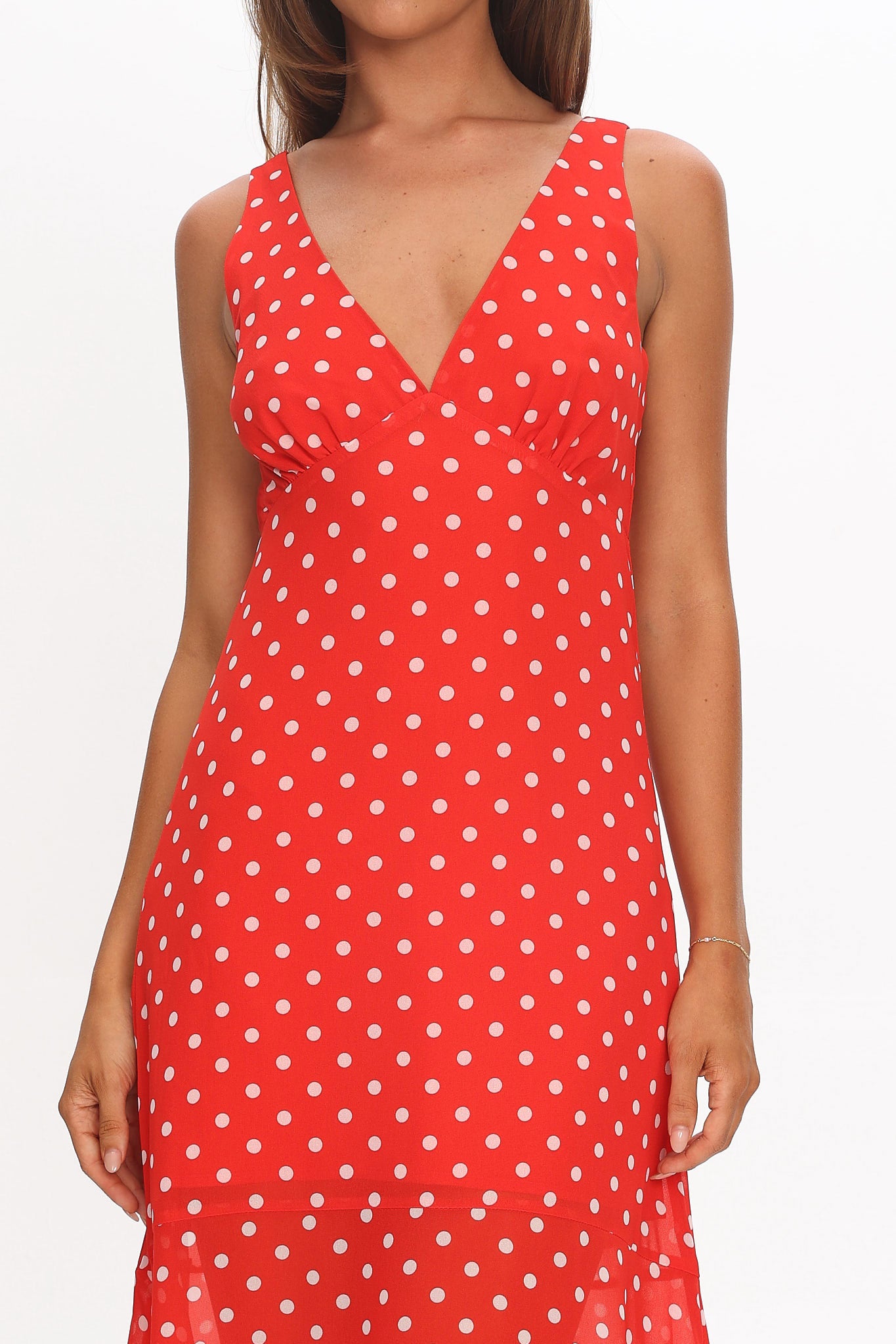 Rosewood V-Neckline Maxi Dress Polka Dot Red by Selfie Leslie
