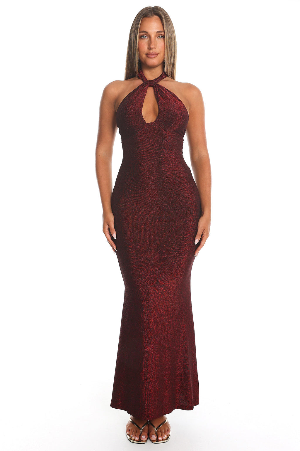 Adrielle Keyhole Halterneck Maxi Dress Wine by Selfie Leslie