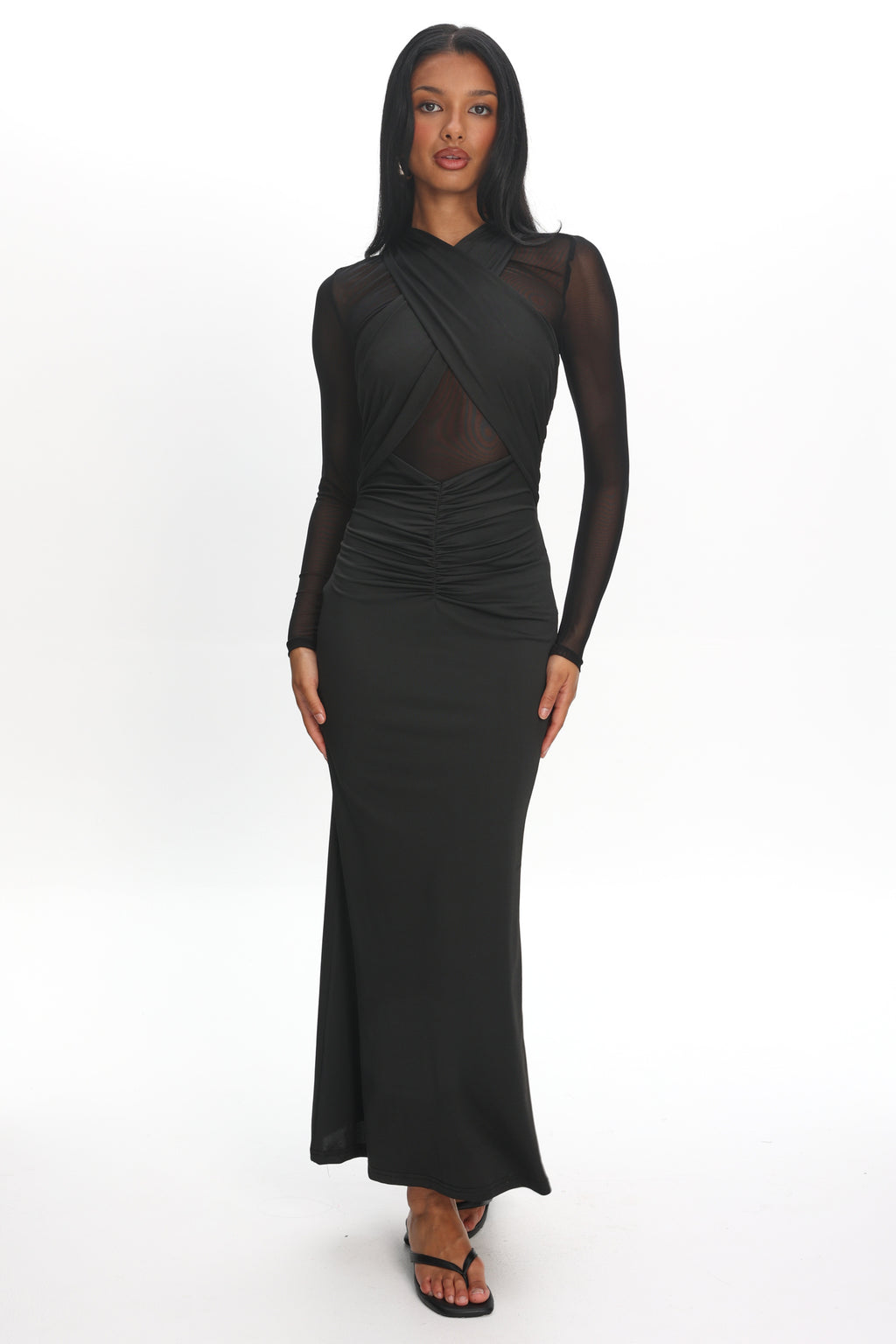 Esther Sheer Waist Maxi Dress Black
