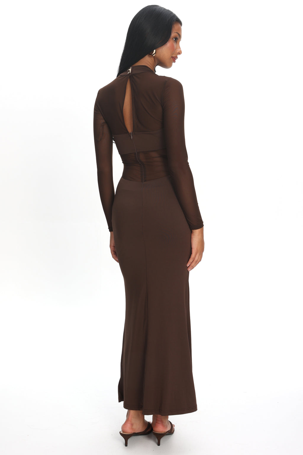 Esther Sheer Waist Maxi Dress Chocolate