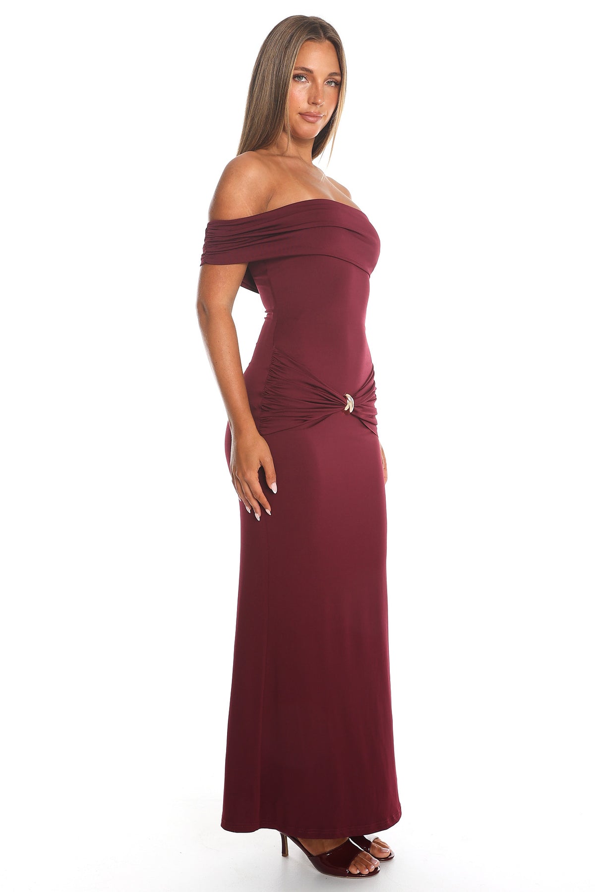 June Bloom One Sleeve Maxi Dress Plum