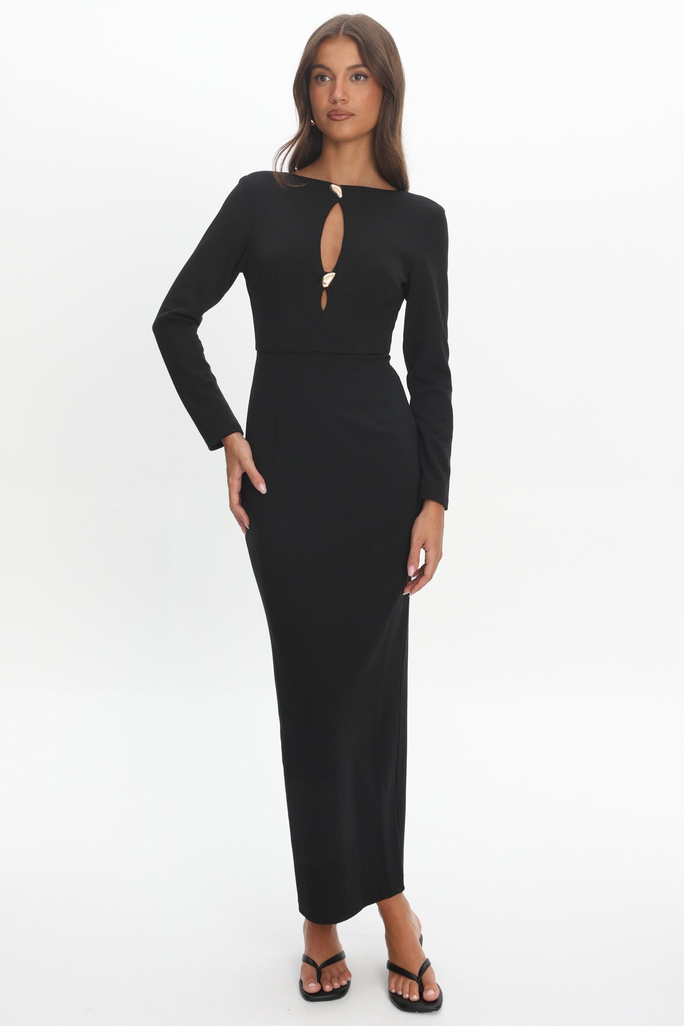 keyhole long sleeve dress Zoa Keyhole Long Sleeve Maxi Dress Black