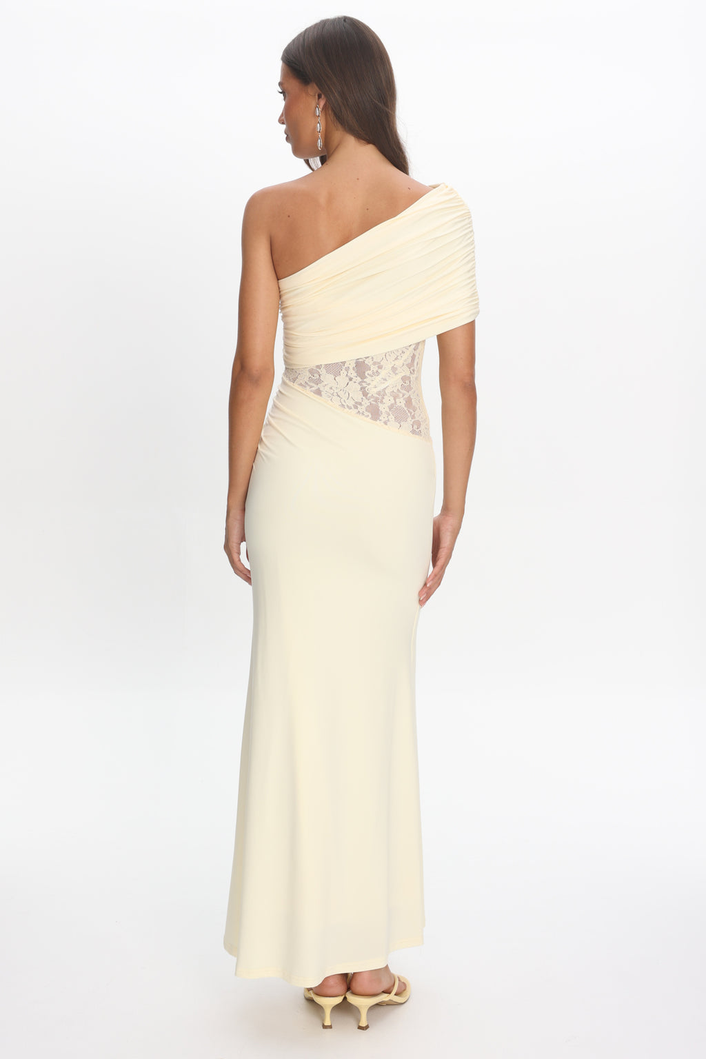 Mallorca Asymmetric Neckline Lace Maxi Dress Butter by Selfie Leslie