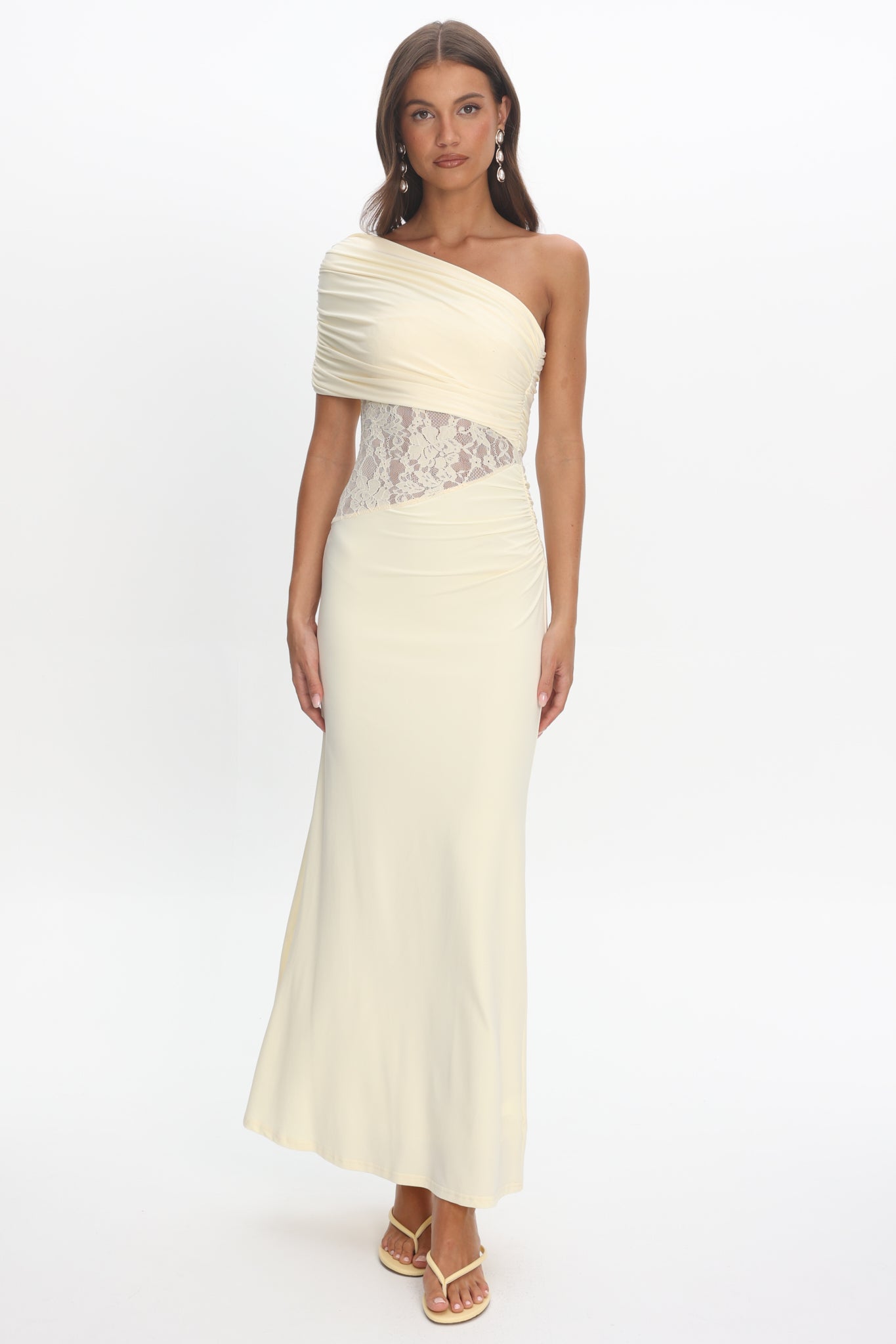 mallorca maxi dress Mallorca Asymmetric Neckline Lace Maxi Dress Butter– Selfie Leslie