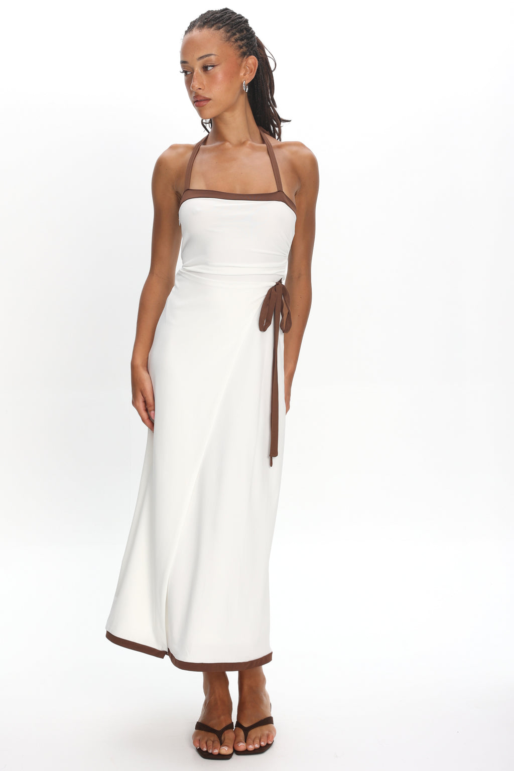 Belira Wrap Front Midi Dress Ivory S