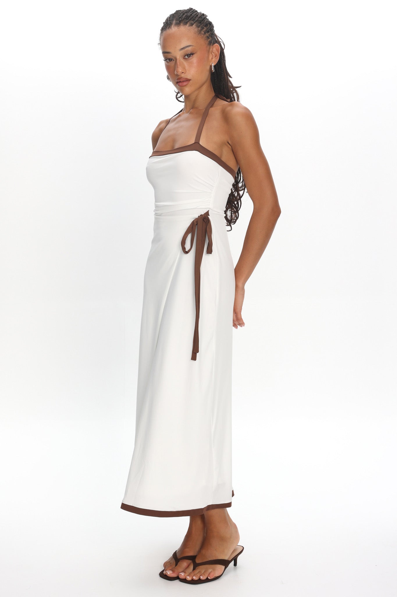 Belira Wrap Front Midi Dress Ivory S