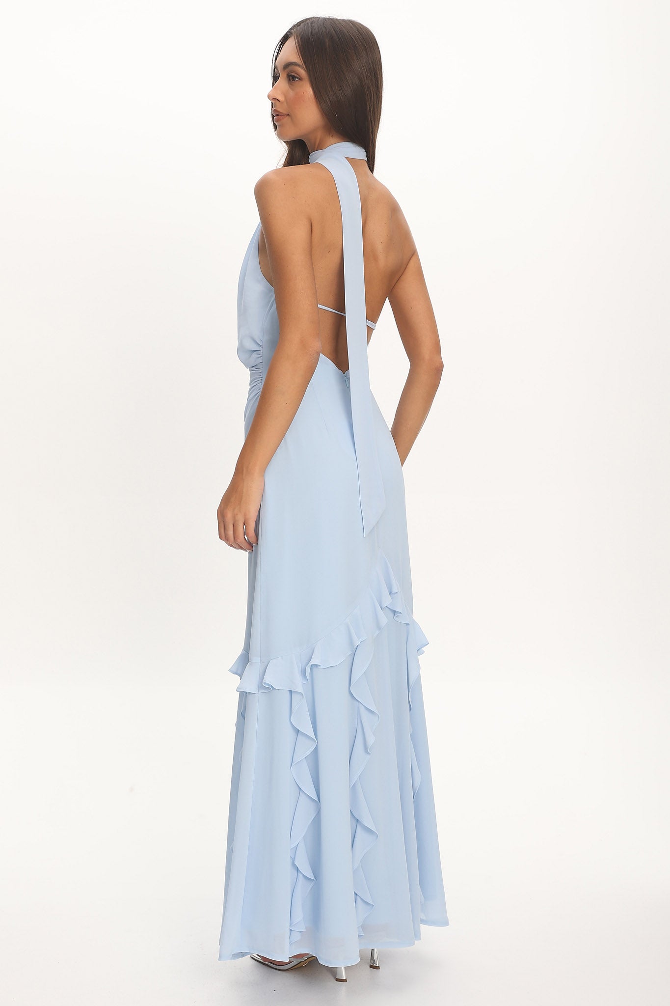 Lorielle One-Shoulder Ruffle Trim Maxi Dress Blue | Selfie Leslie