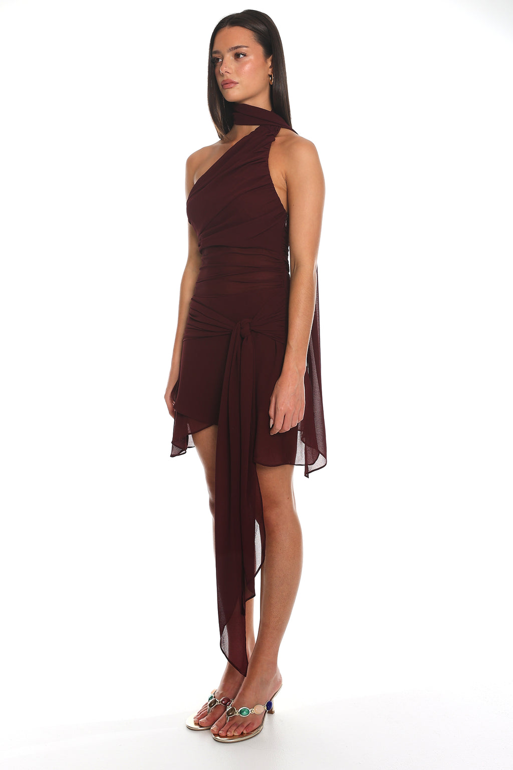 Illusionist Asymmetric Wrap Mini Dress Wine