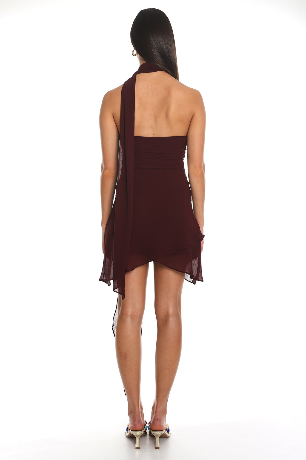 Illusionist Asymmetric Wrap Mini Dress Wine