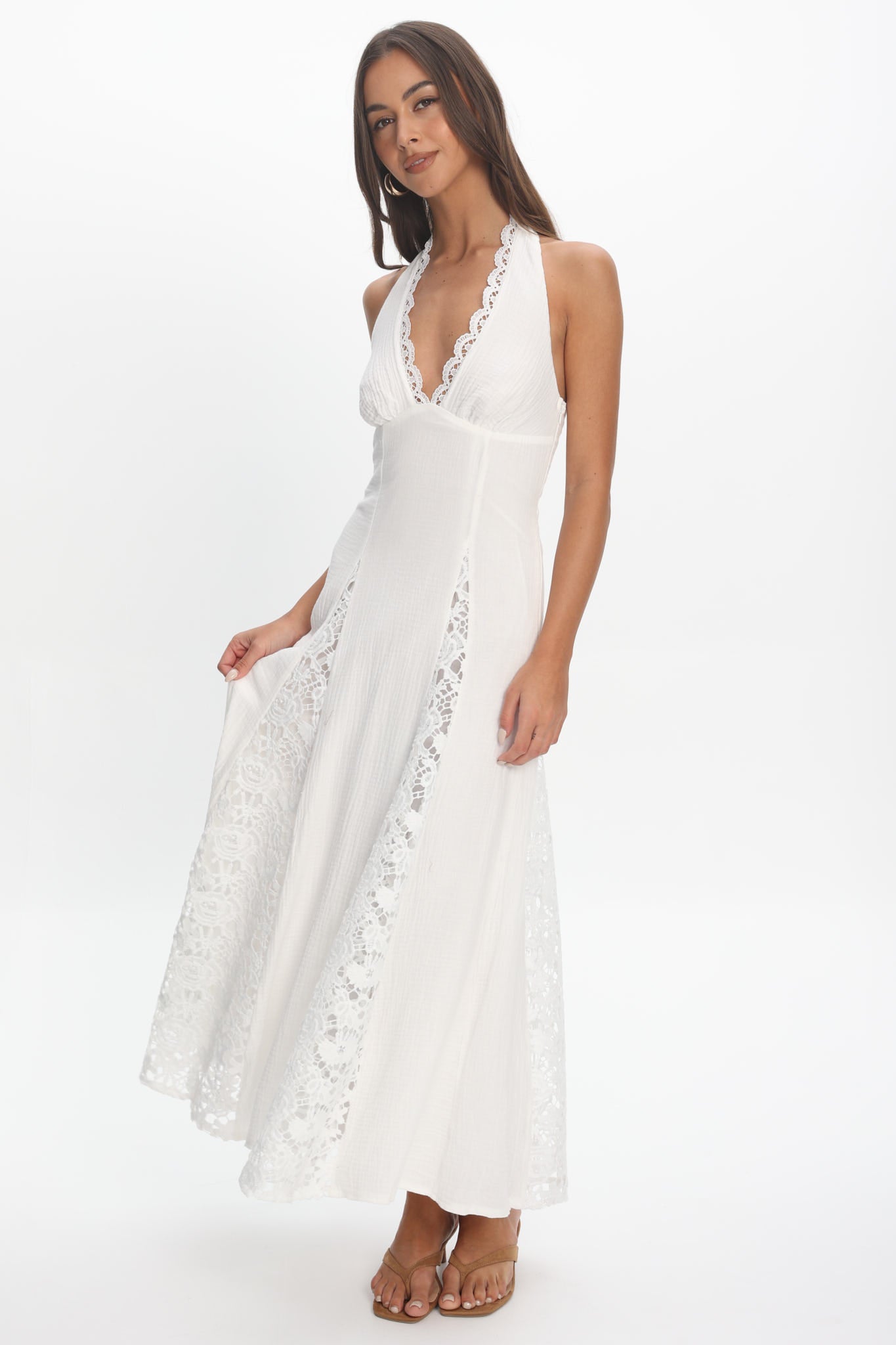 white lace halter neck dress Anabelle Halter Neck Lace Maxi Dress - White