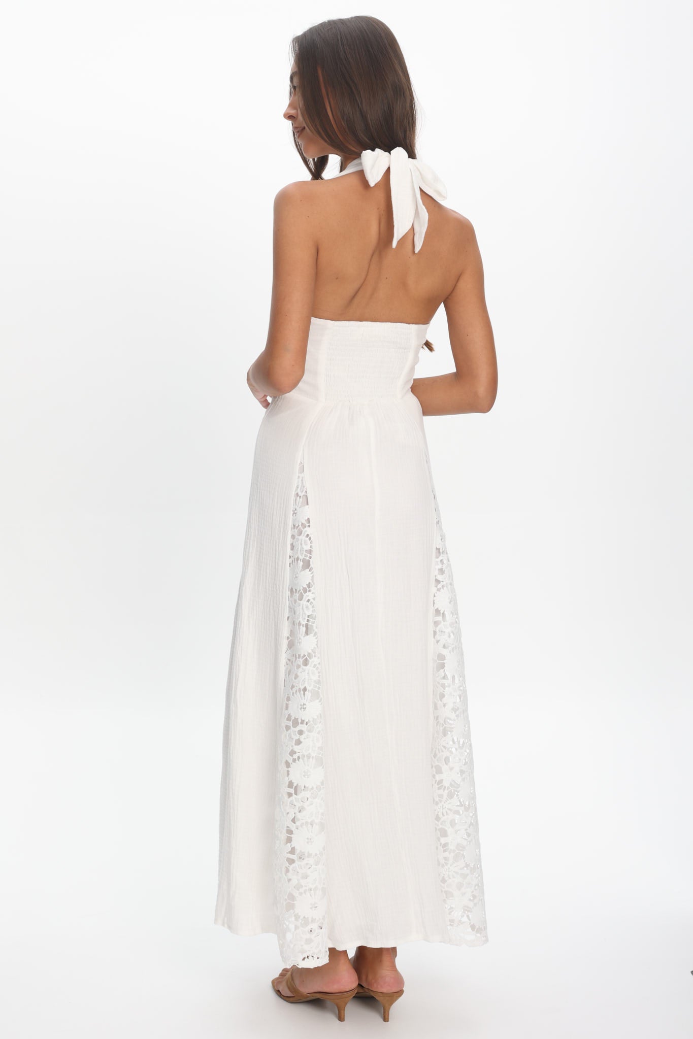 white lace halter maxi dress White Lace Halter Beach Maxi Dress by Antica Sartoria
