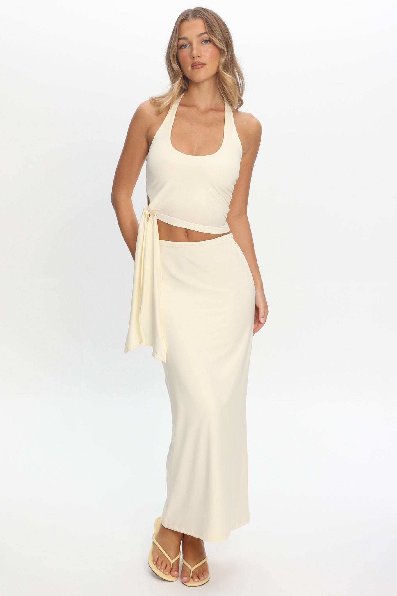 Perez Side Tie Halter Top Butter