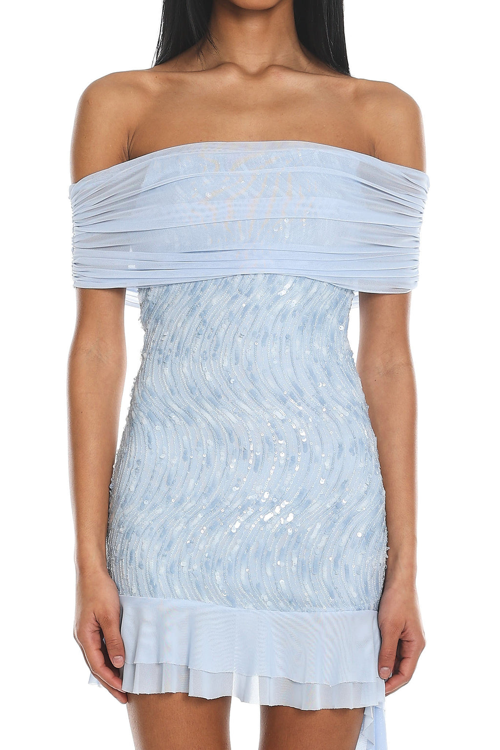 Talking Stage Off-Shoulder Mini Dress Blue