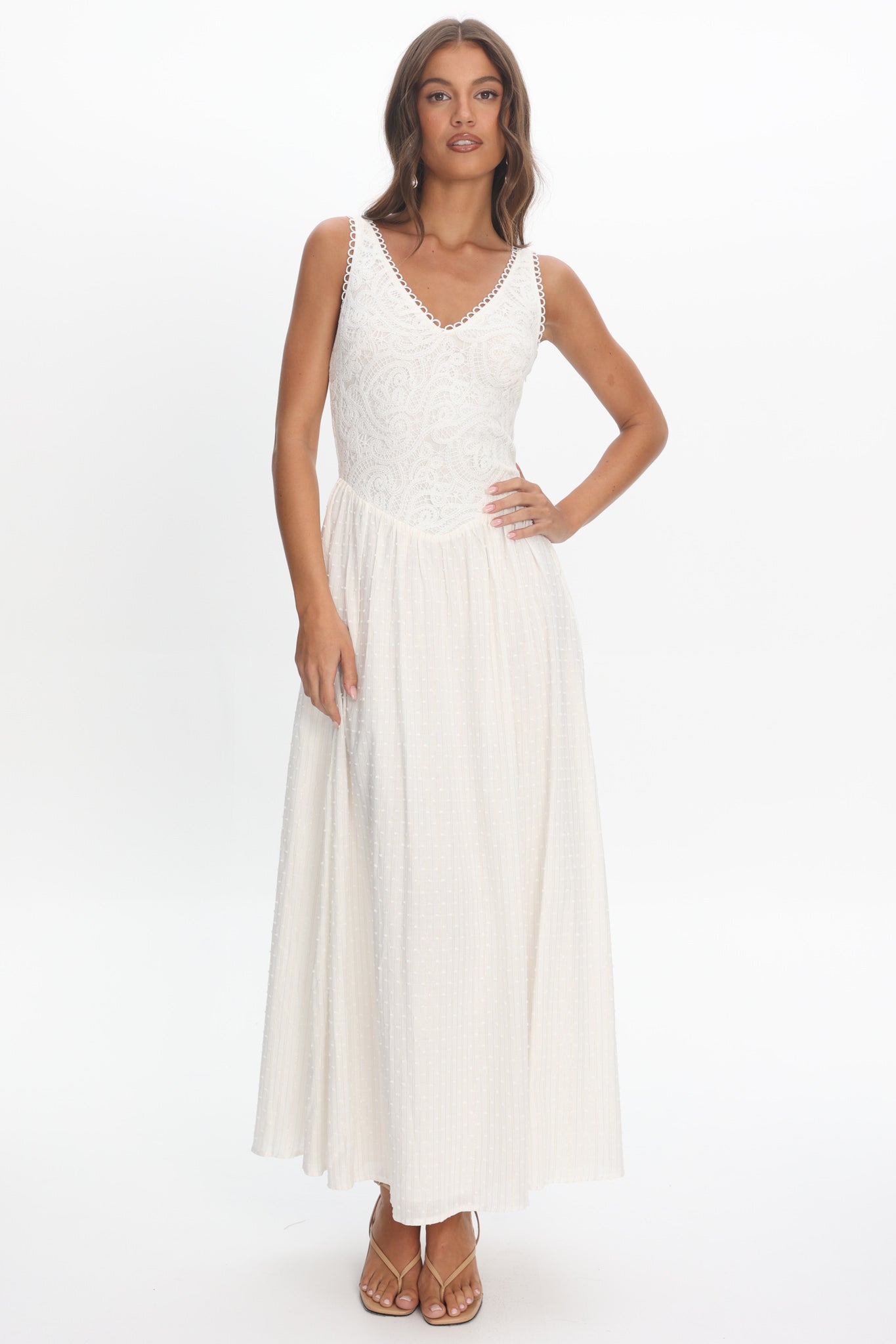 Siena Lace Bodice Maxi Dress White by Selfie Leslie