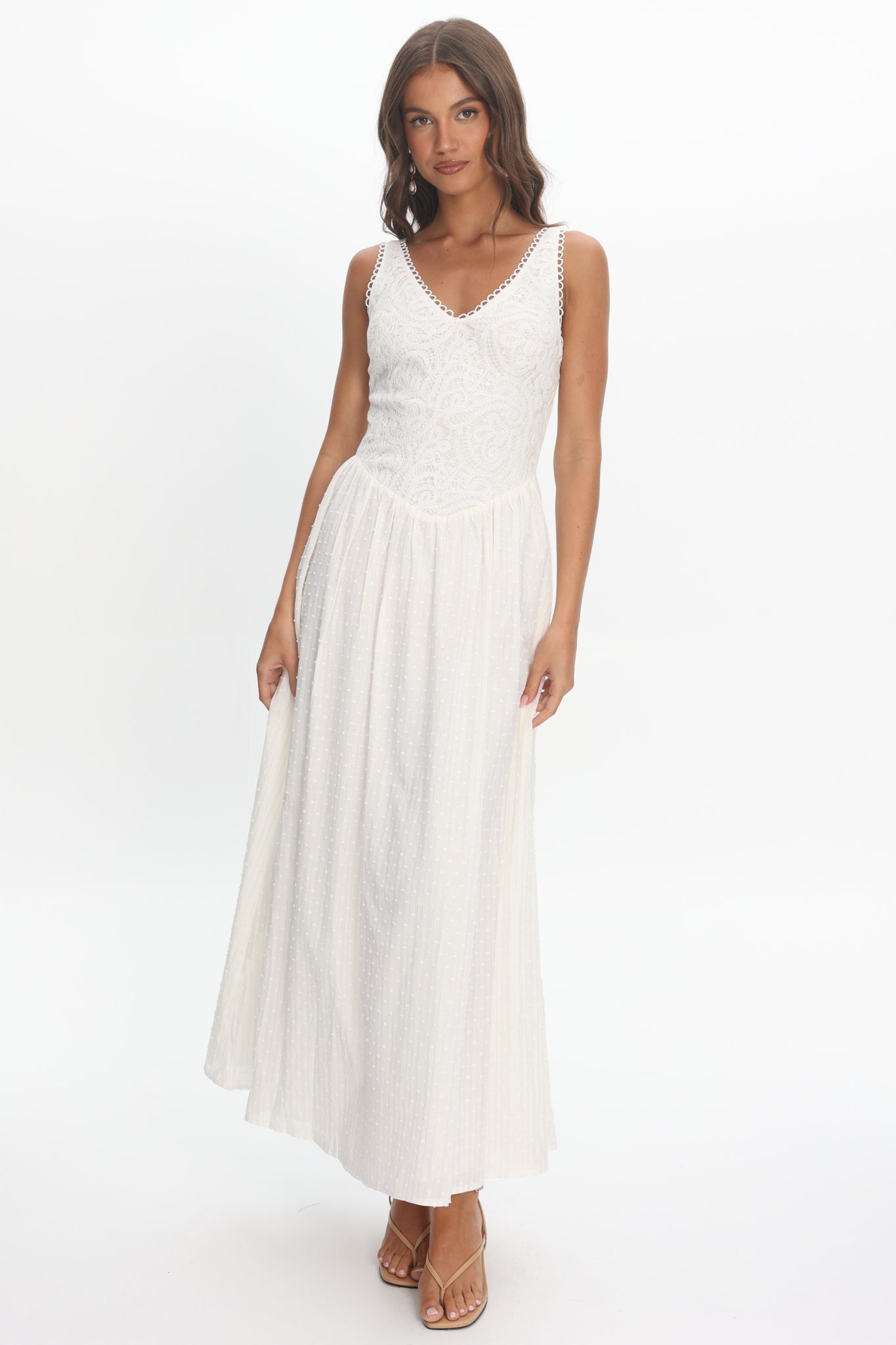 Siena Lace Bodice Maxi Dress White by Selfie Leslie