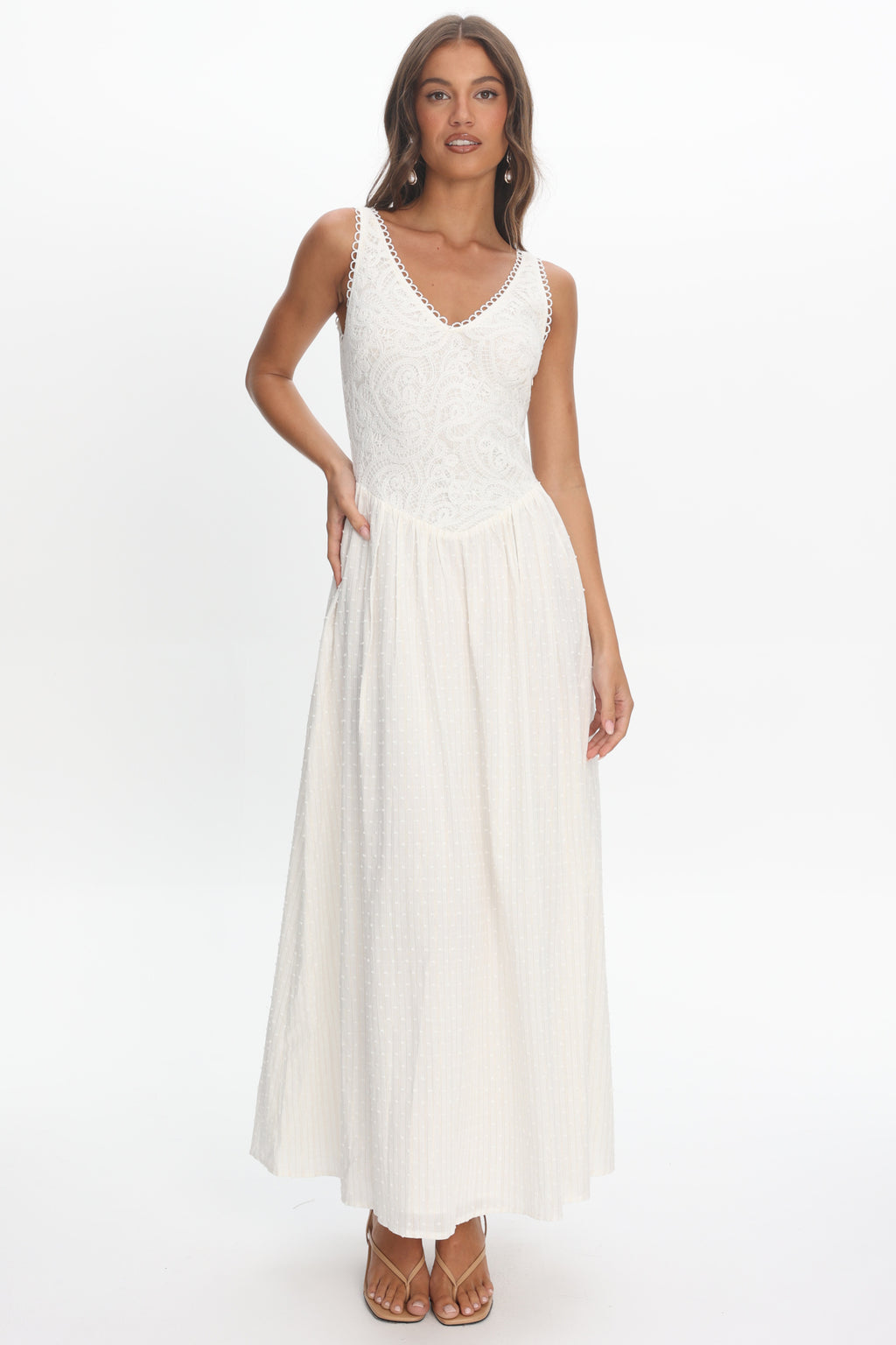 Siena Lace Bodice Maxi Dress White - S Siena Lace Bodice Maxi Dress White - S