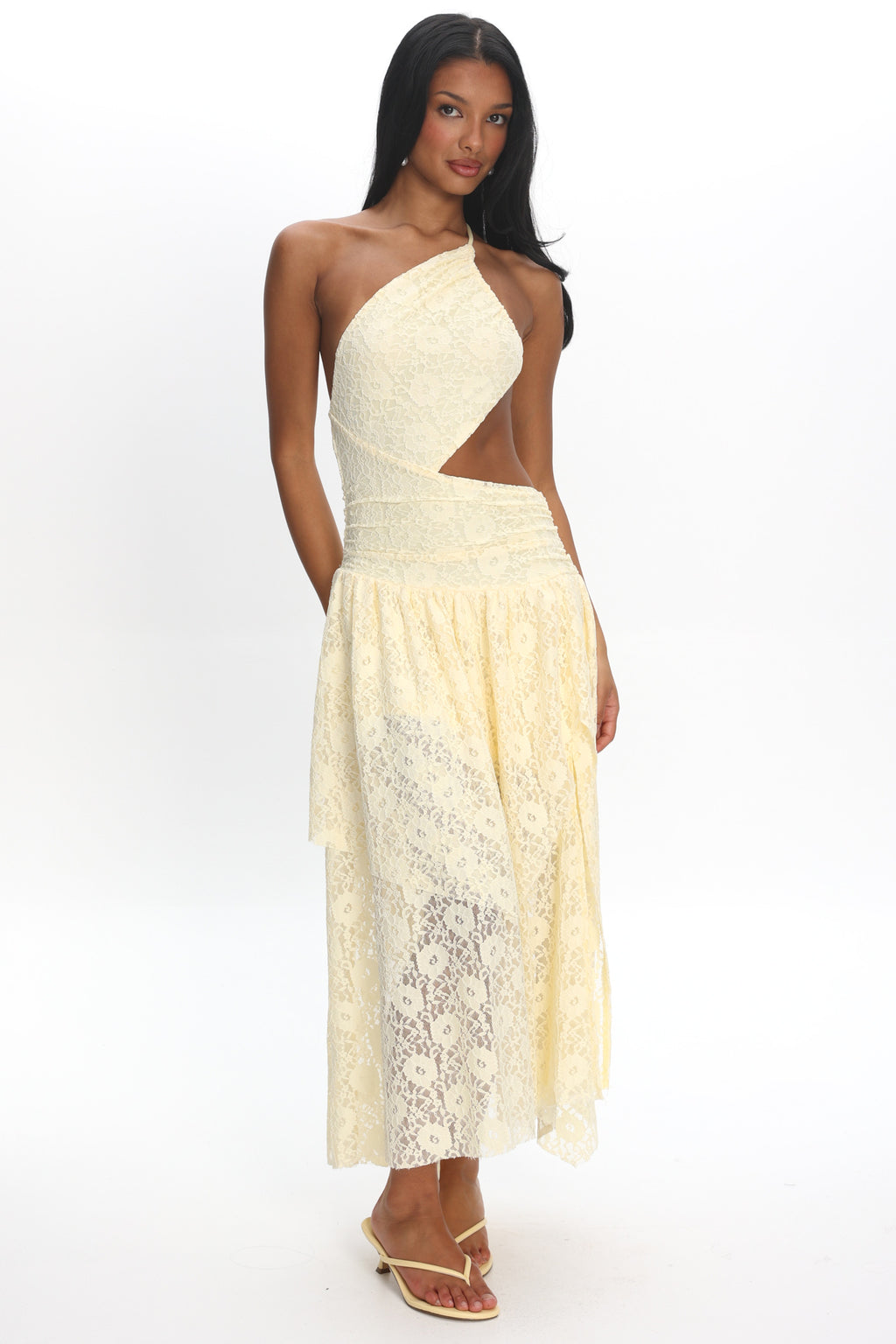 back cut out midi dress Call Back Cut-Out Waist Midi Dress Lace Butter