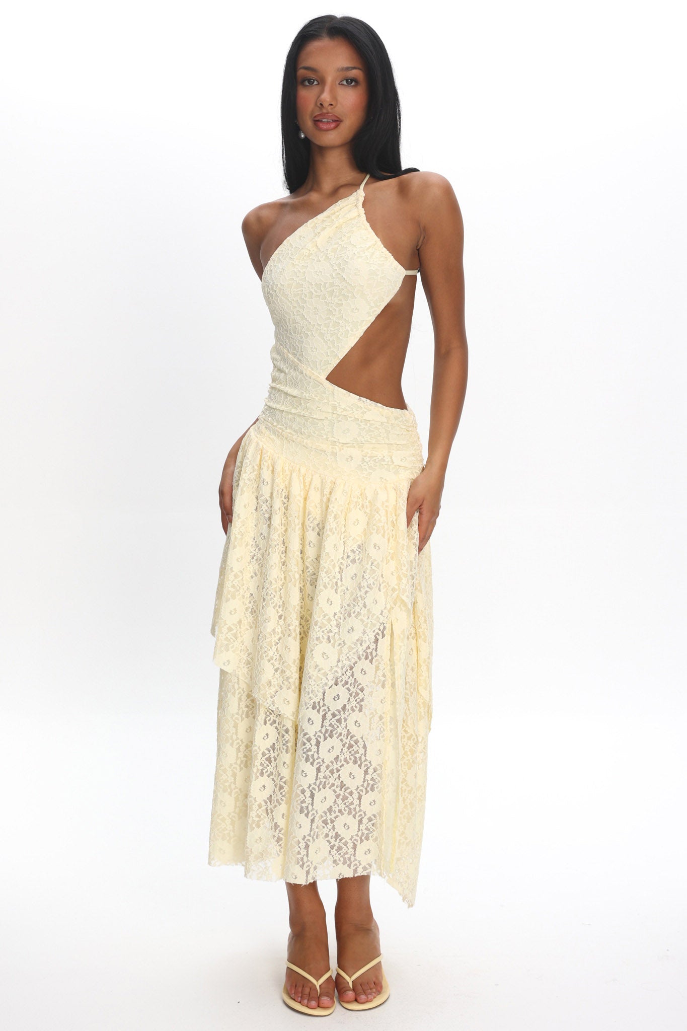 waist cut out midi dress Cutaway Pearl Waist Accent Cut-Out Silk Midi Dress kalisa